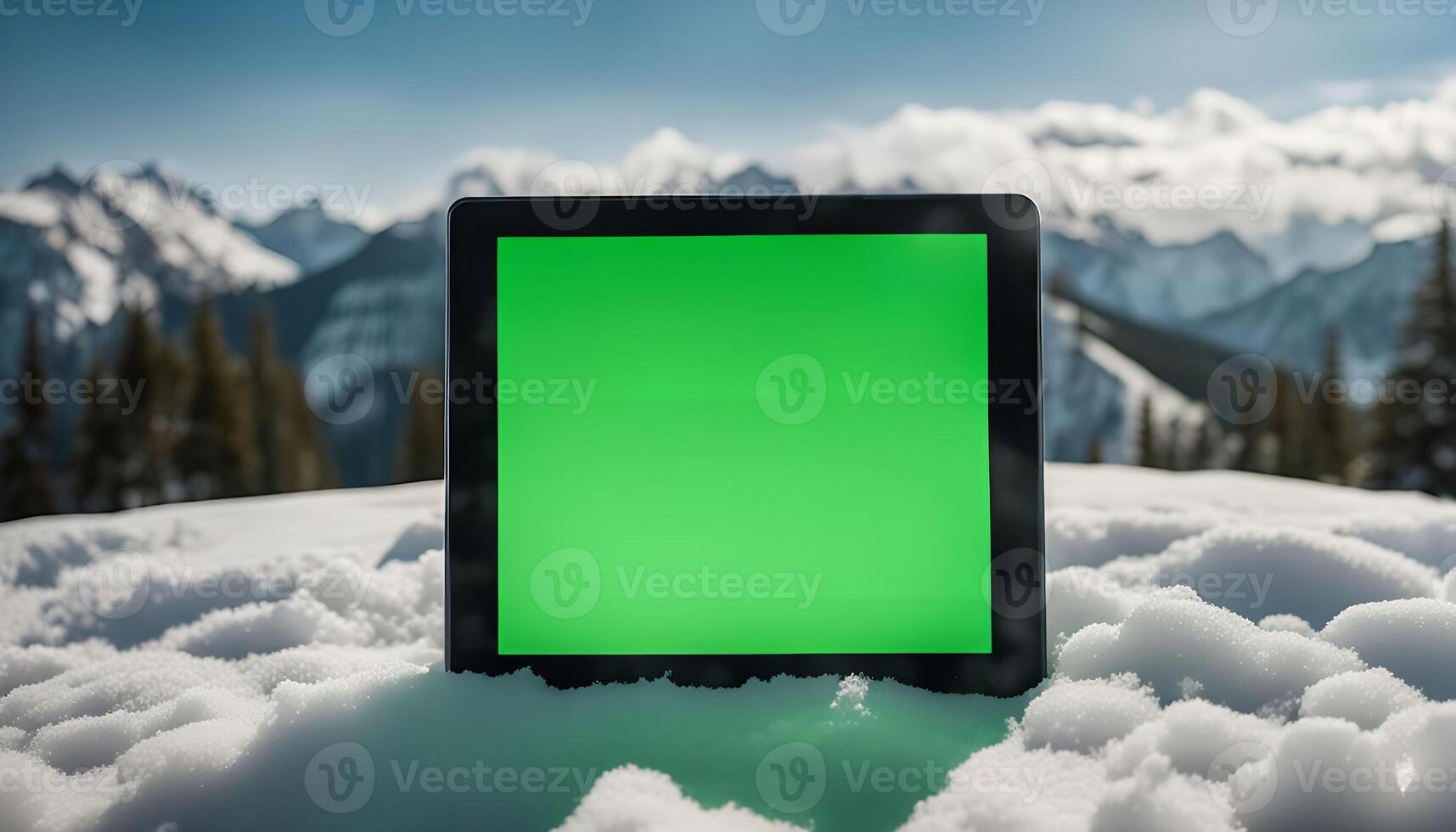 Tablet in a Snowy Mountain Landscape photo