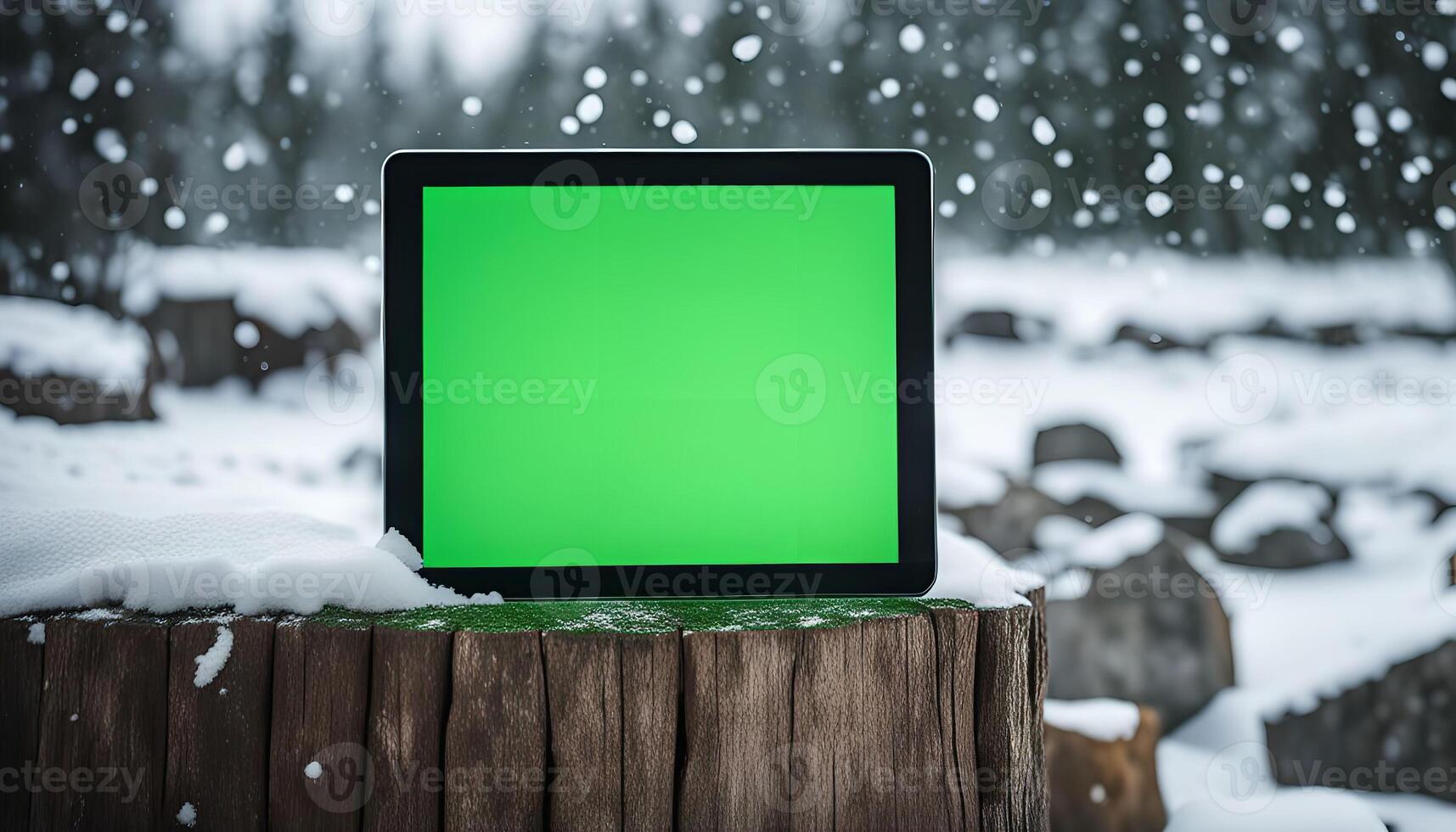 Tablet in a Snowy Winter Forest photo