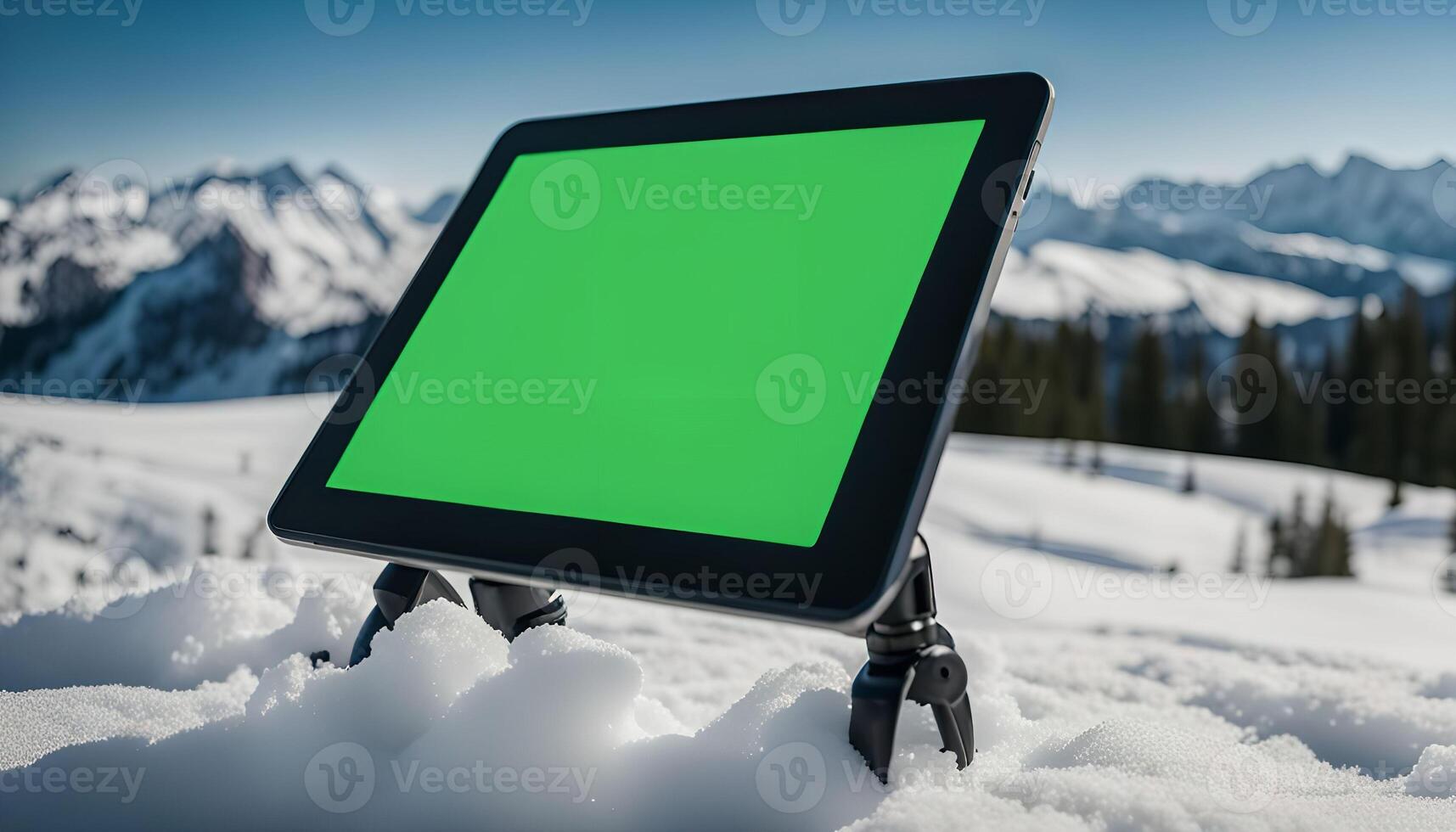 Tablet on a snowy mountain peak photo