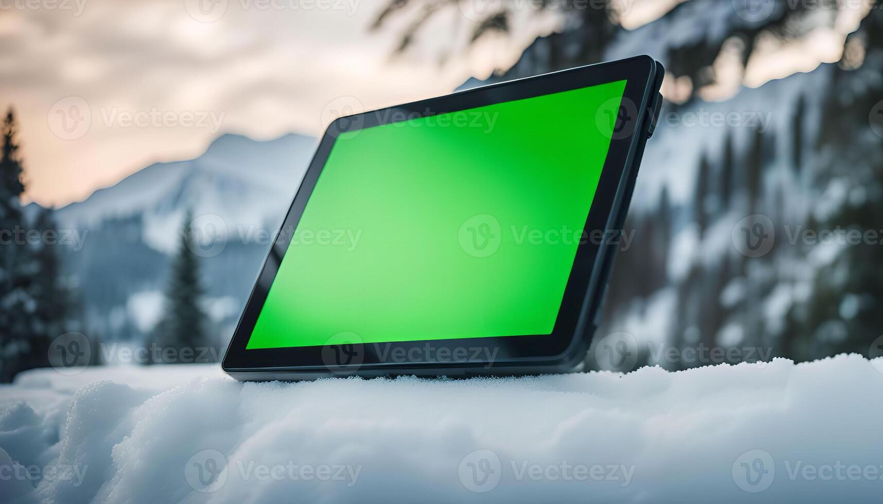 Tablet in a Snowy Mountain Landscape photo