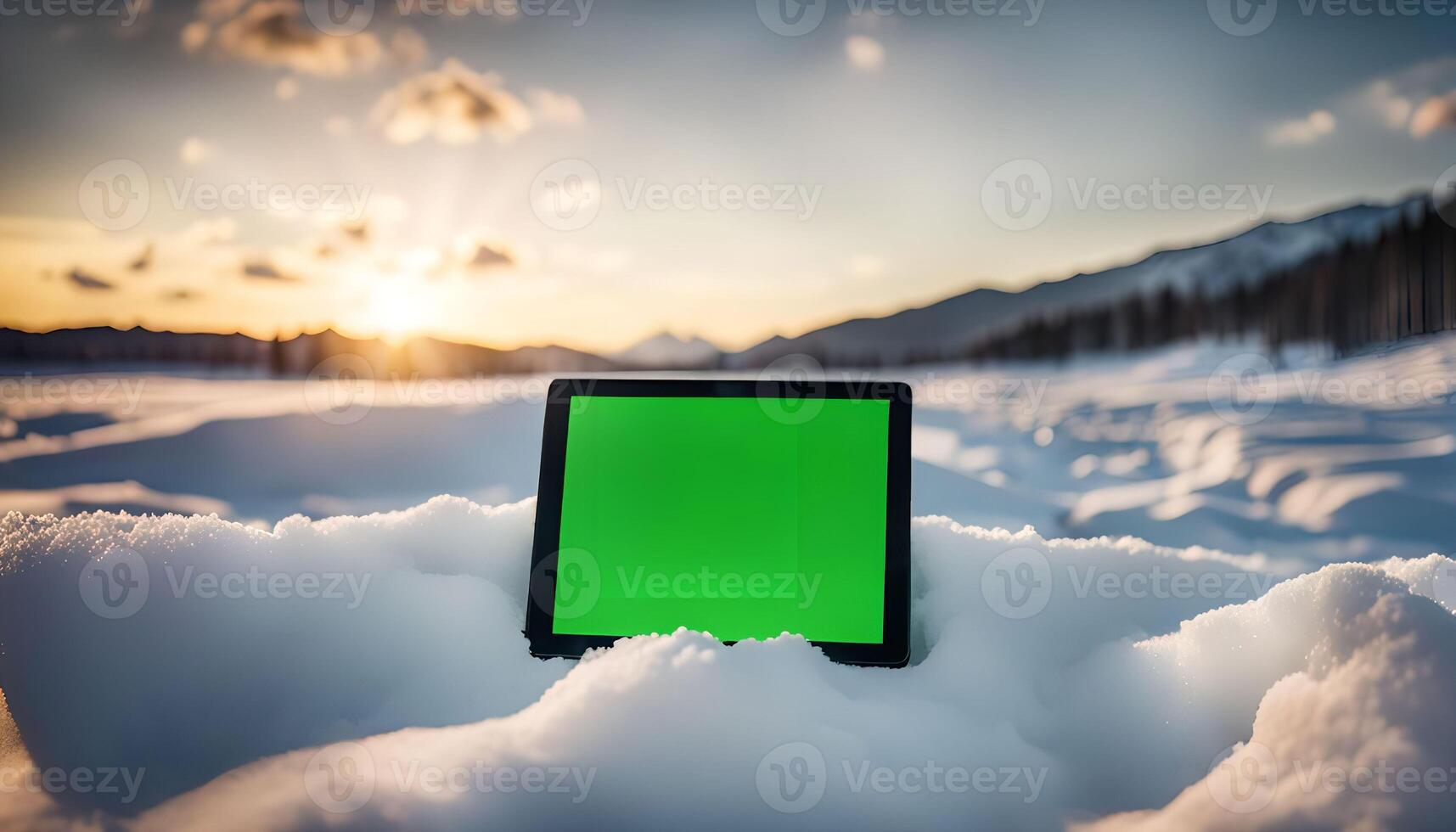Tablet in Snowy Mountain Landscape photo