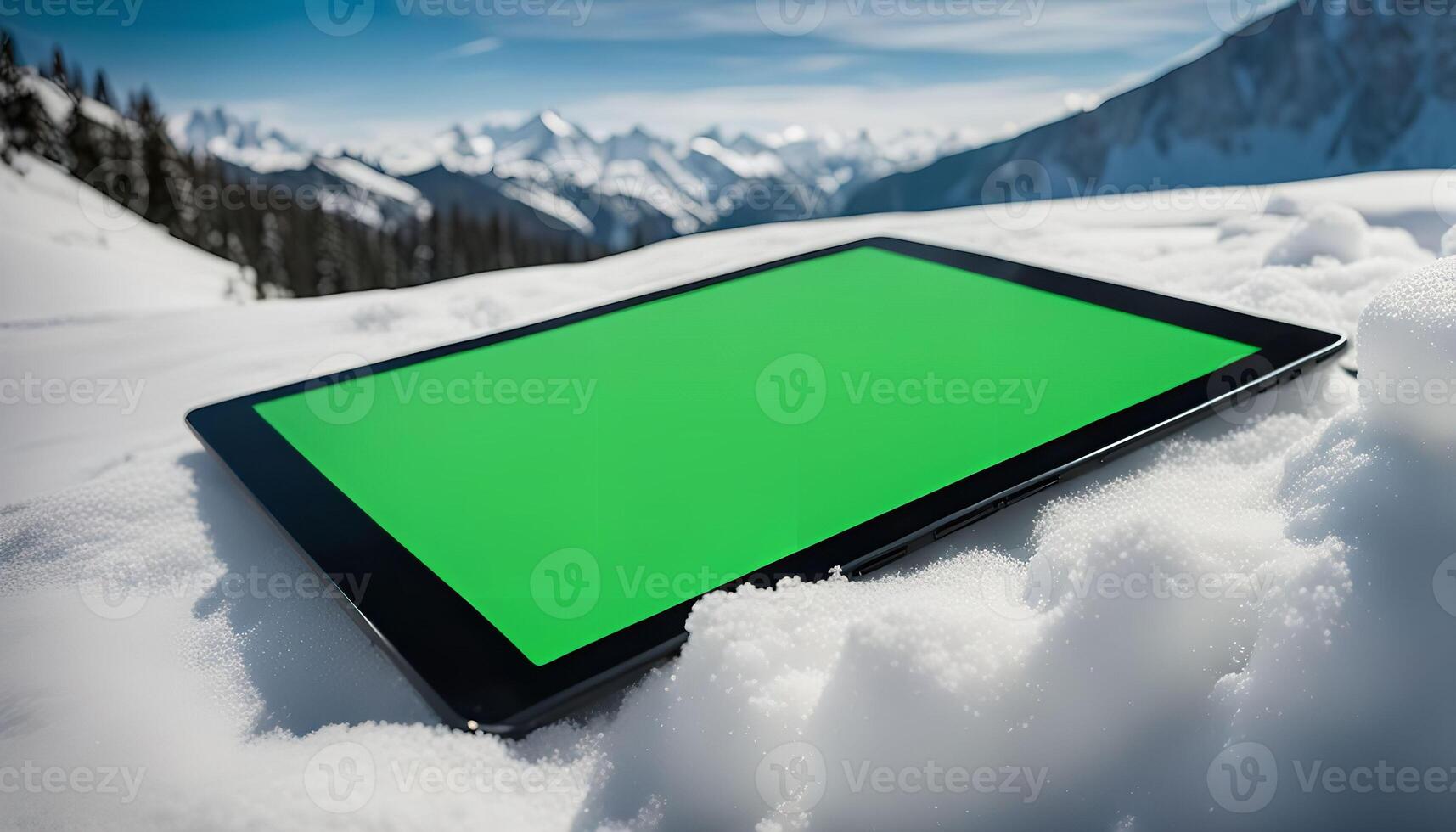 Tablet on a Snowy Mountain Peak photo