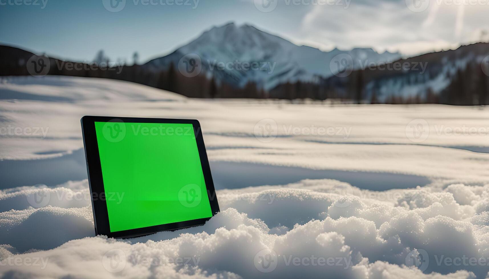 Tablet in Snowy Mountain Landscape photo