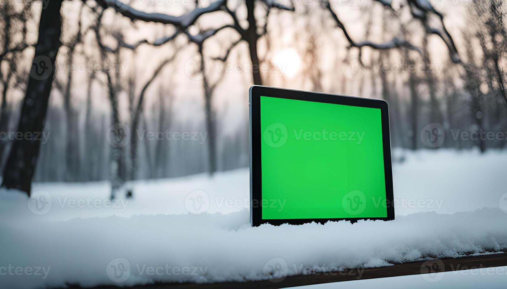 Tablet in a Snowy Winter Forest photo