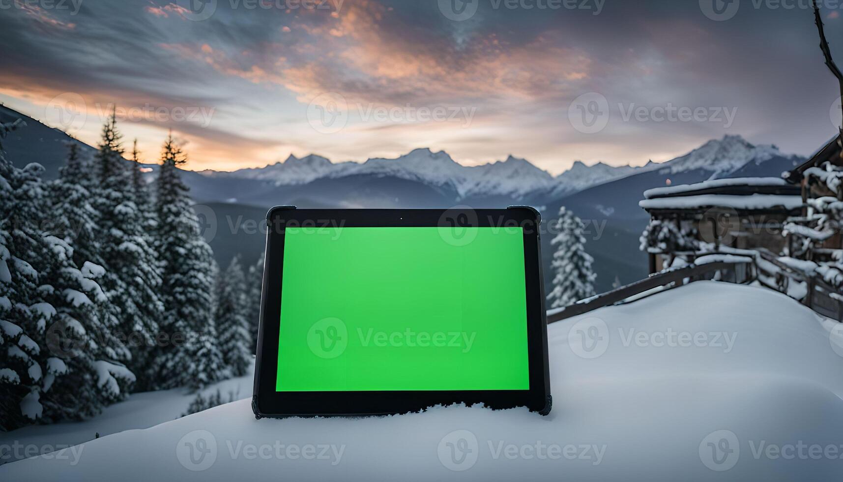 Tablet in a Snowy Mountain Landscape photo