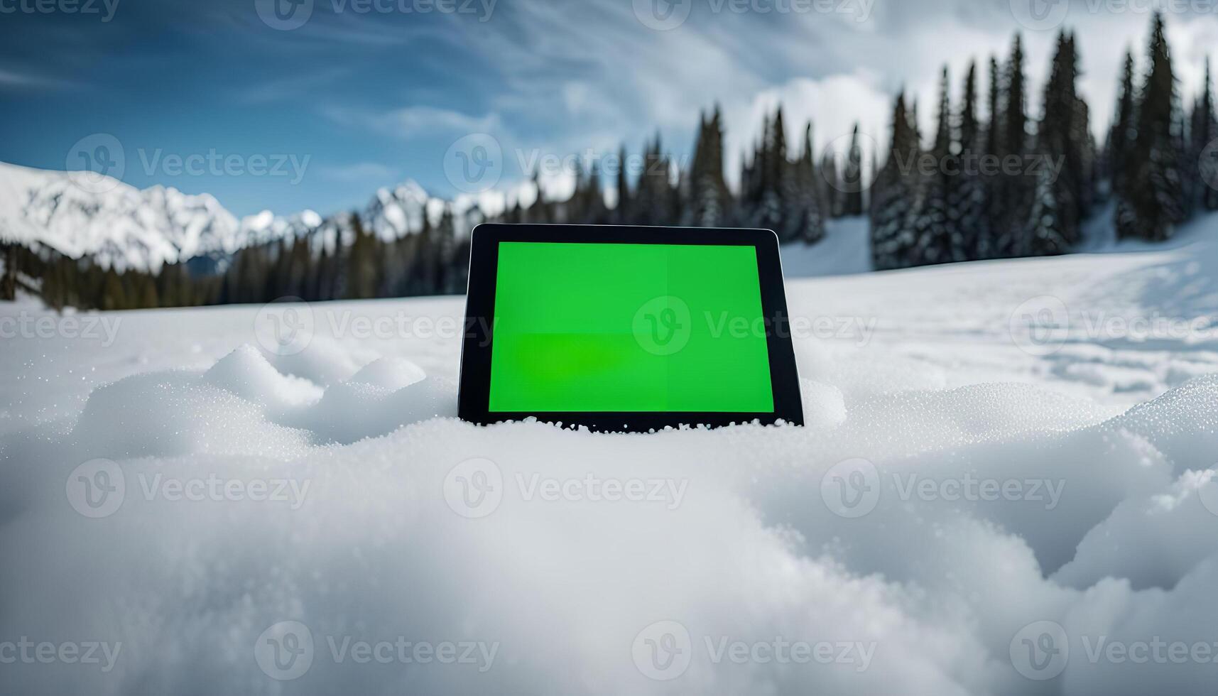 Tablet in the Snow with a Mountain View photo