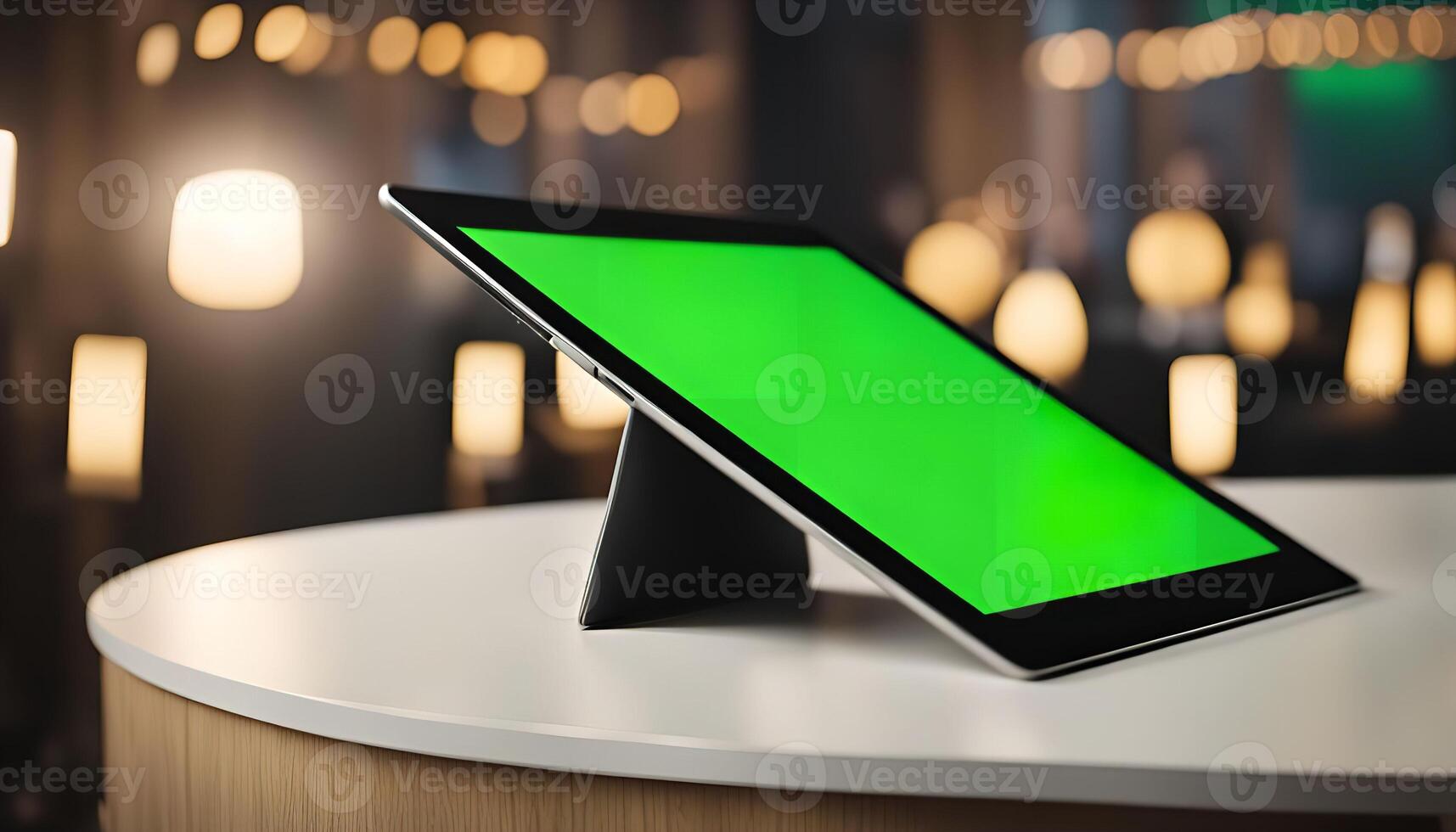 Green Screen Tablet Mockup on Table photo