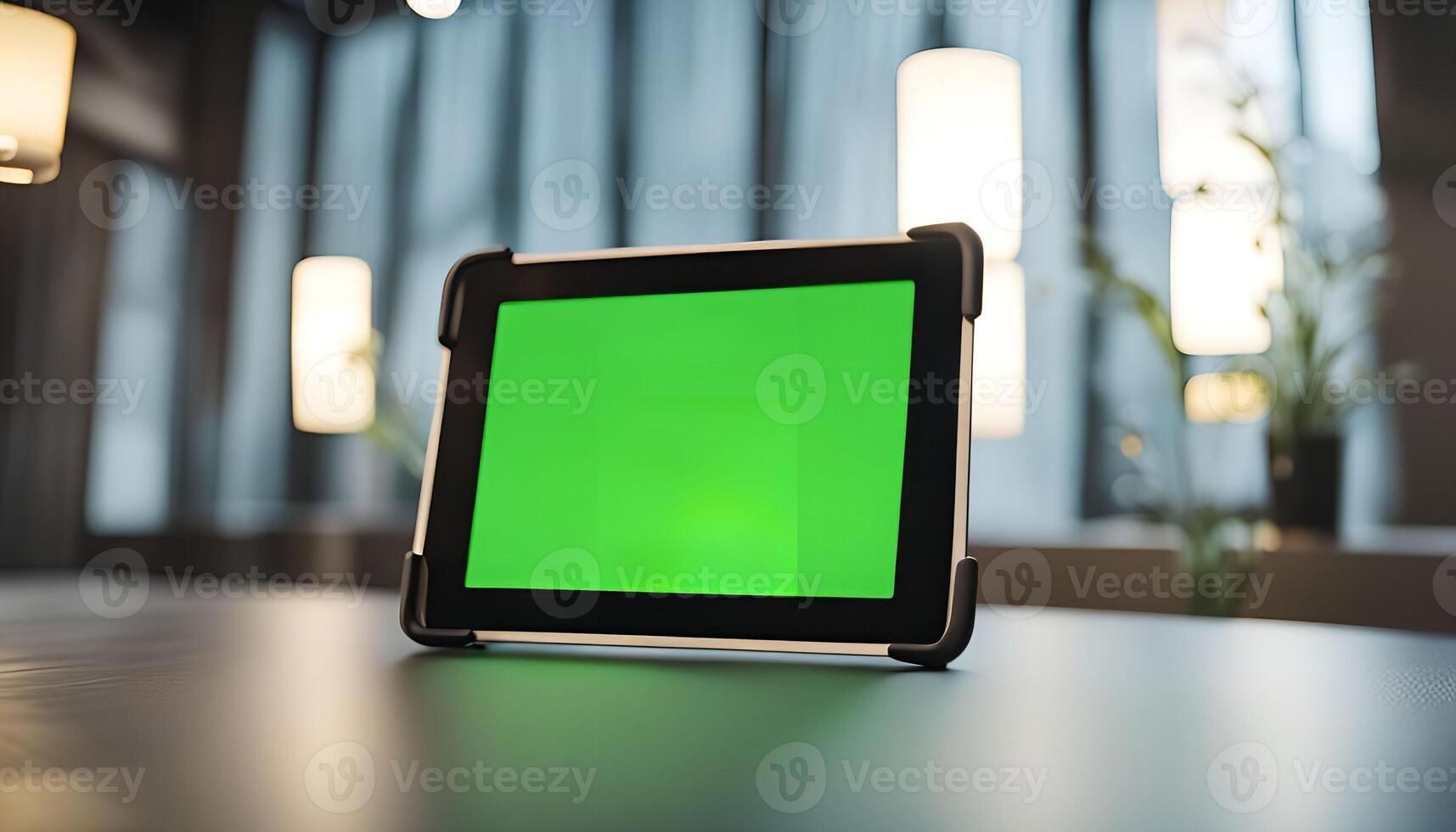 Tablet with Green Screen in a Modern Office Setting photo