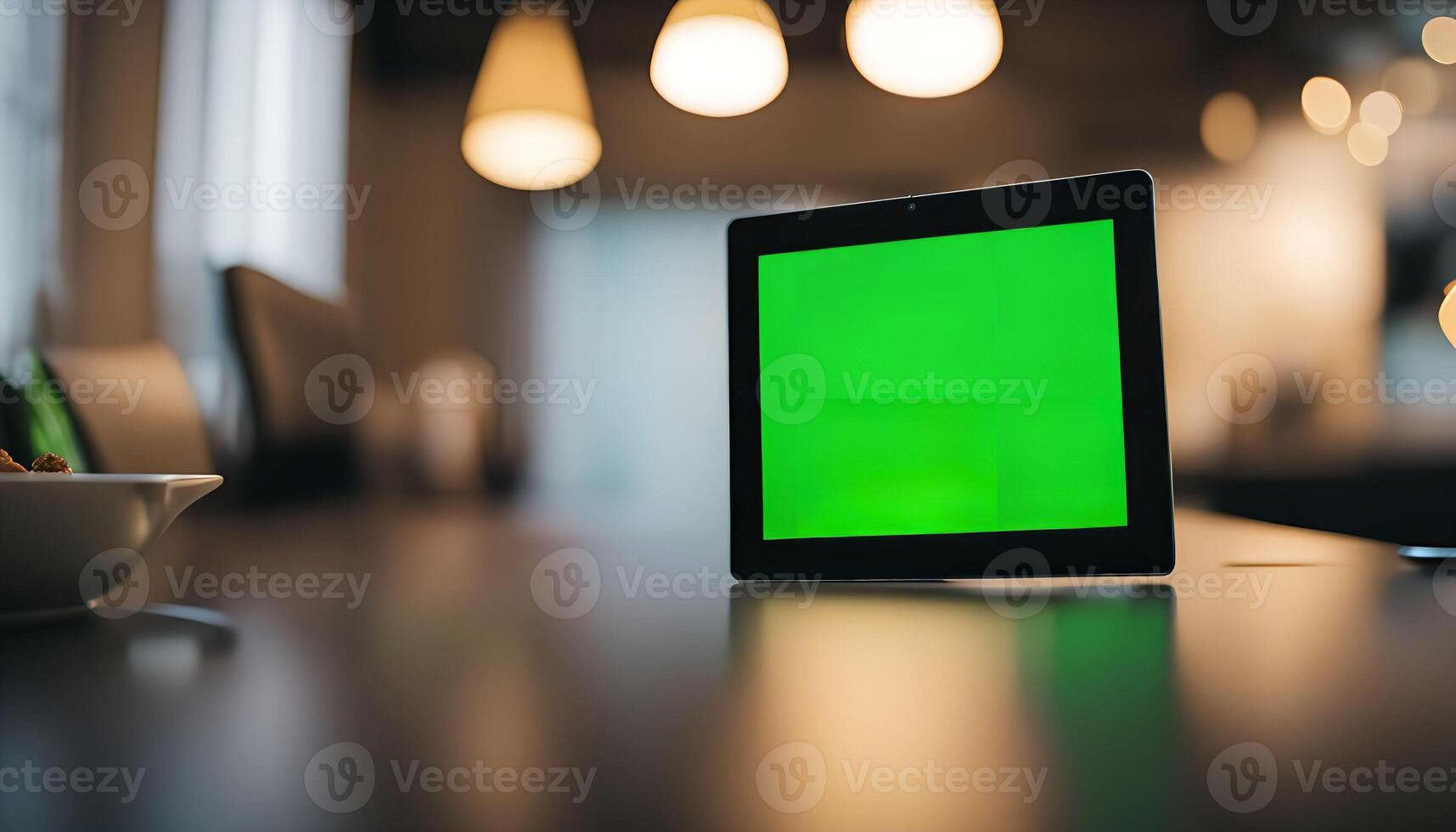 Green Screen Tablet on Table photo