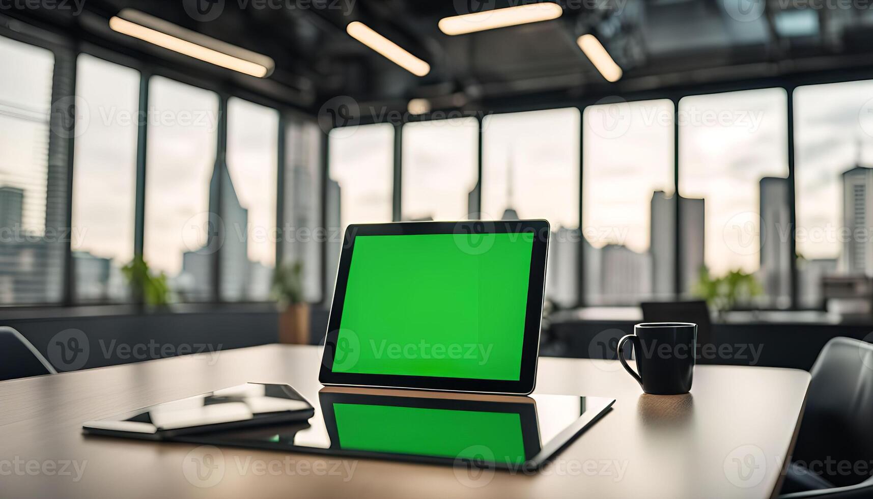 Tablet on a Table in a Modern Office photo