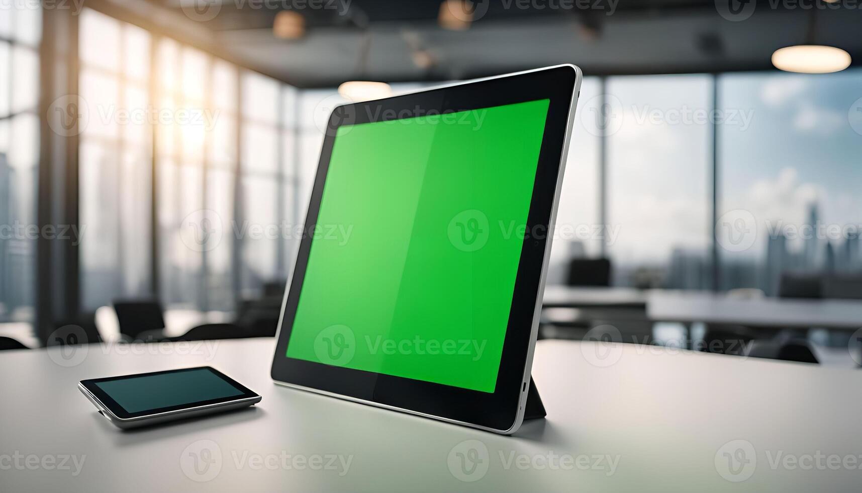 Tablet Mockup on a Desk in Office Environment photo