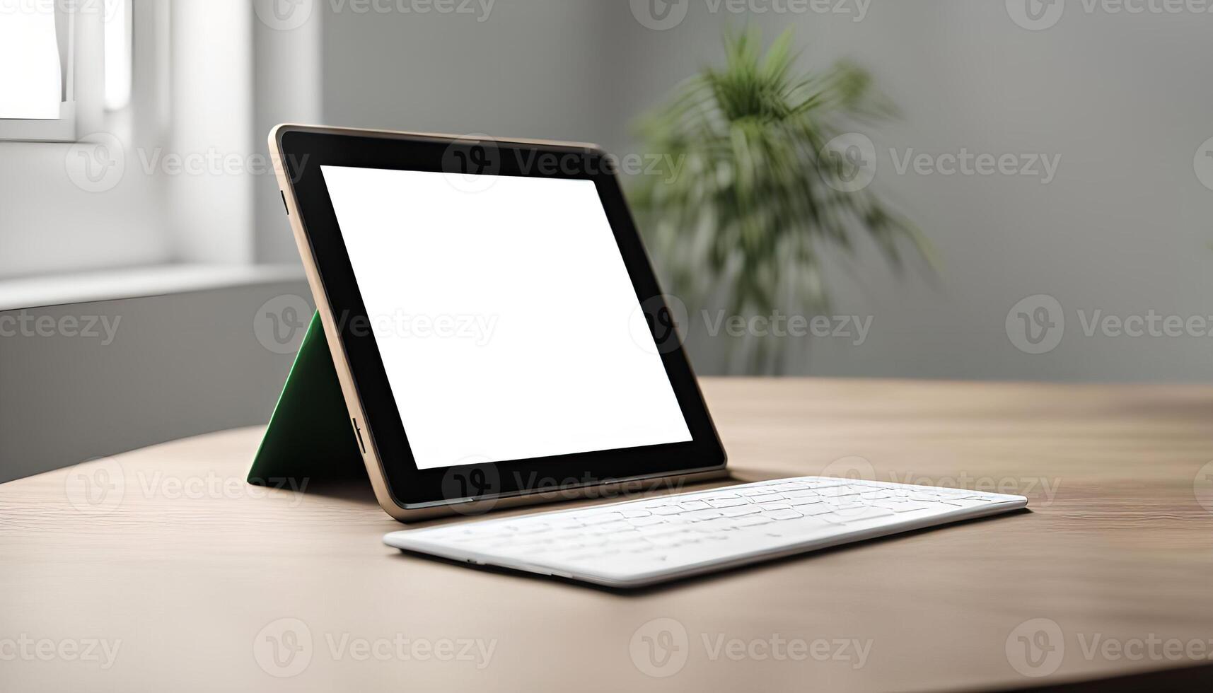 Tablet and Keyboard on a Desk photo