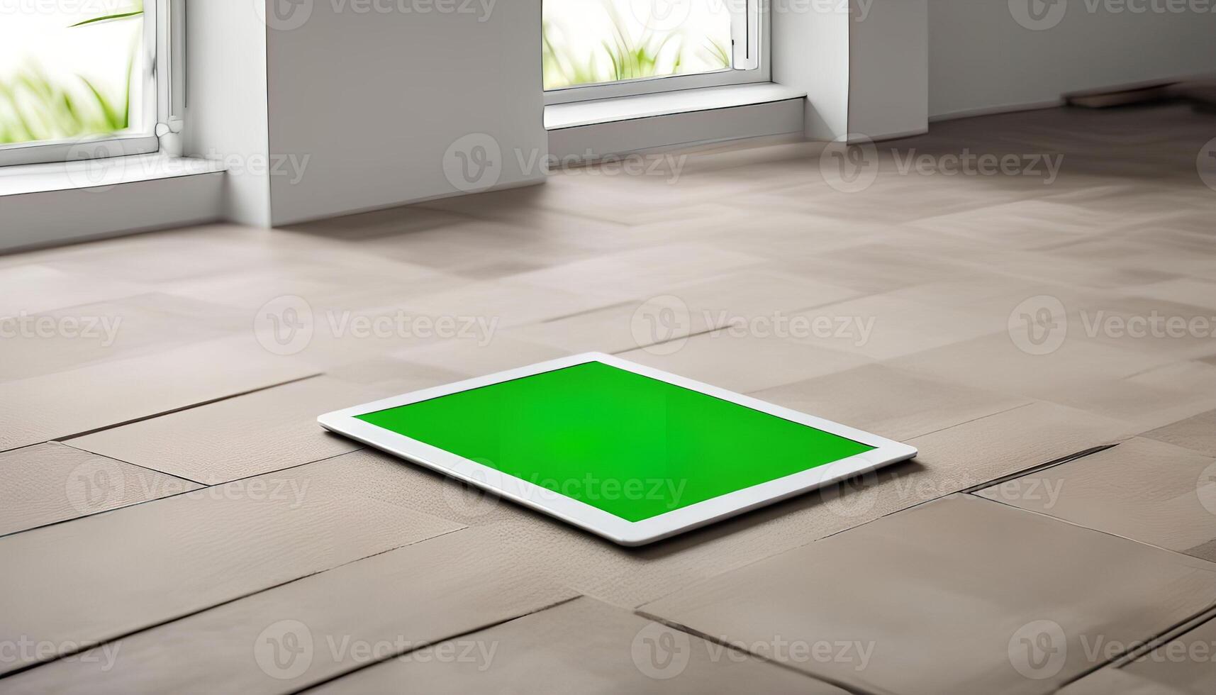 Tablet on a Wooden Floor photo