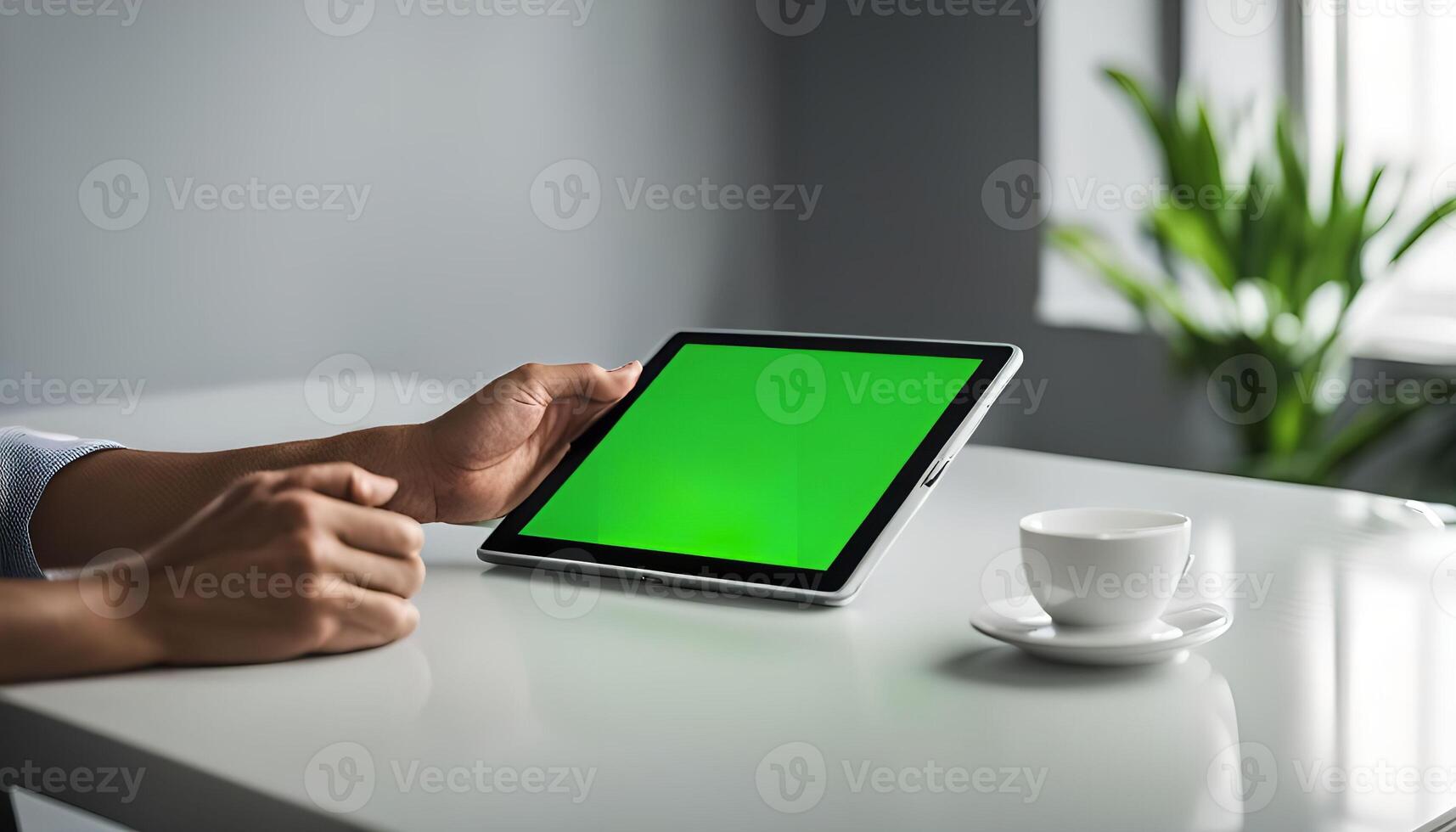 Person using a Tablet with Green Screen photo