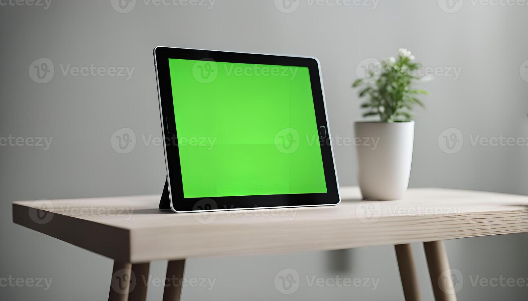 Tablet on a Table with Green Screen photo