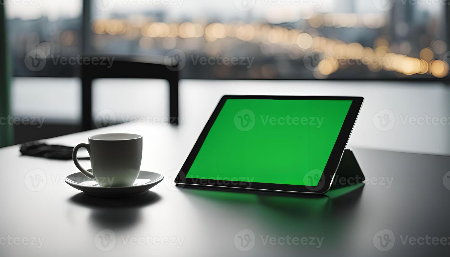 Tablet and Coffee on Table photo