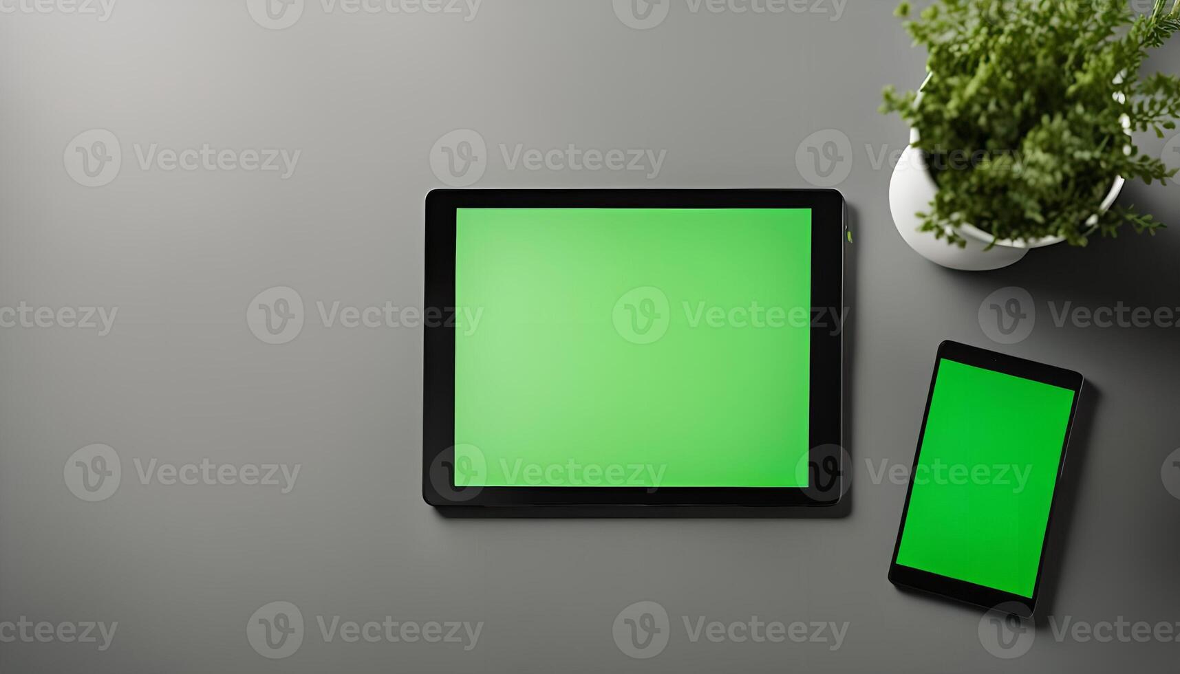 Tablet and Smartphone Mockup on Grey Background photo