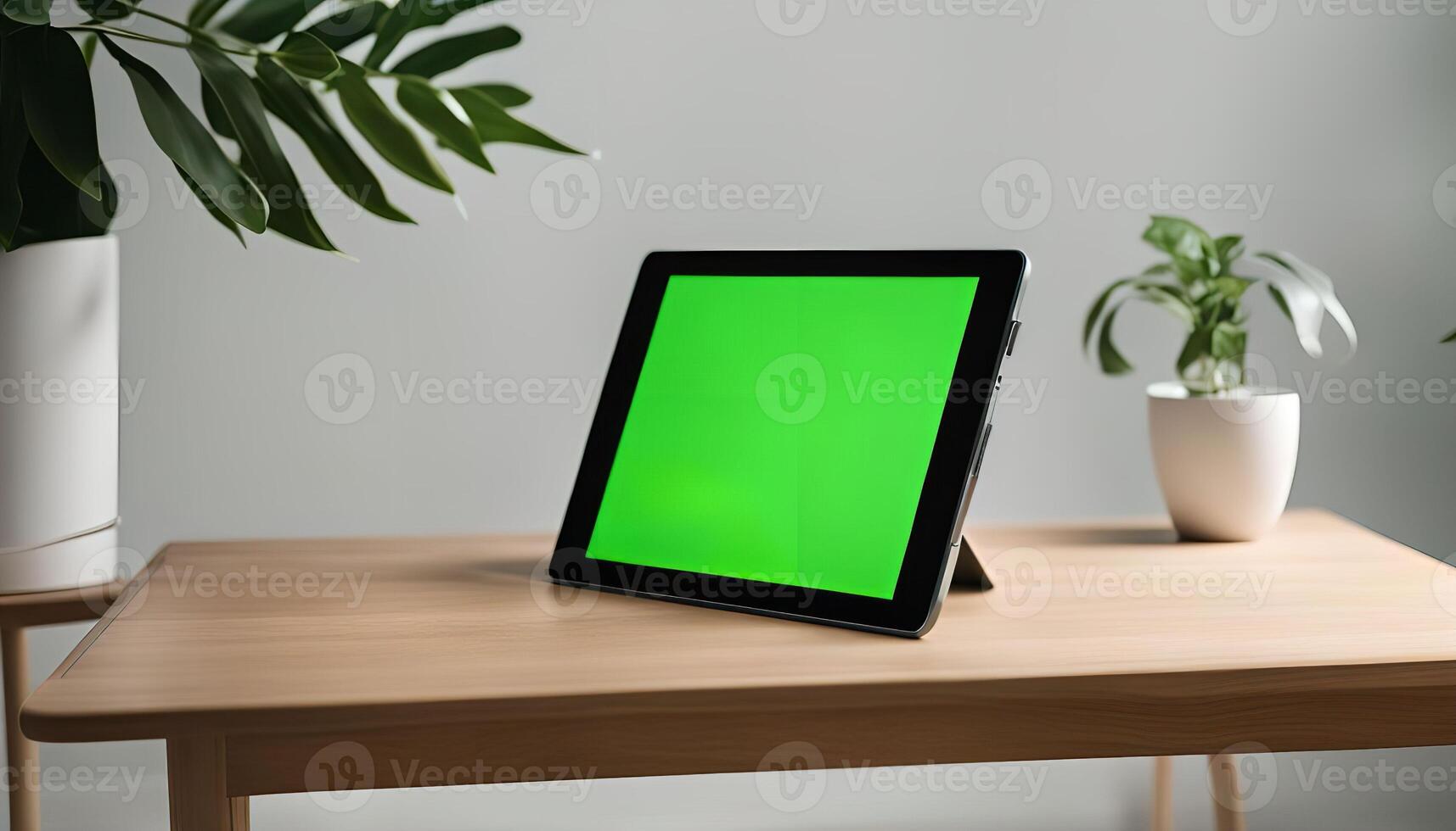 Tablet with Green Screen on a Table photo