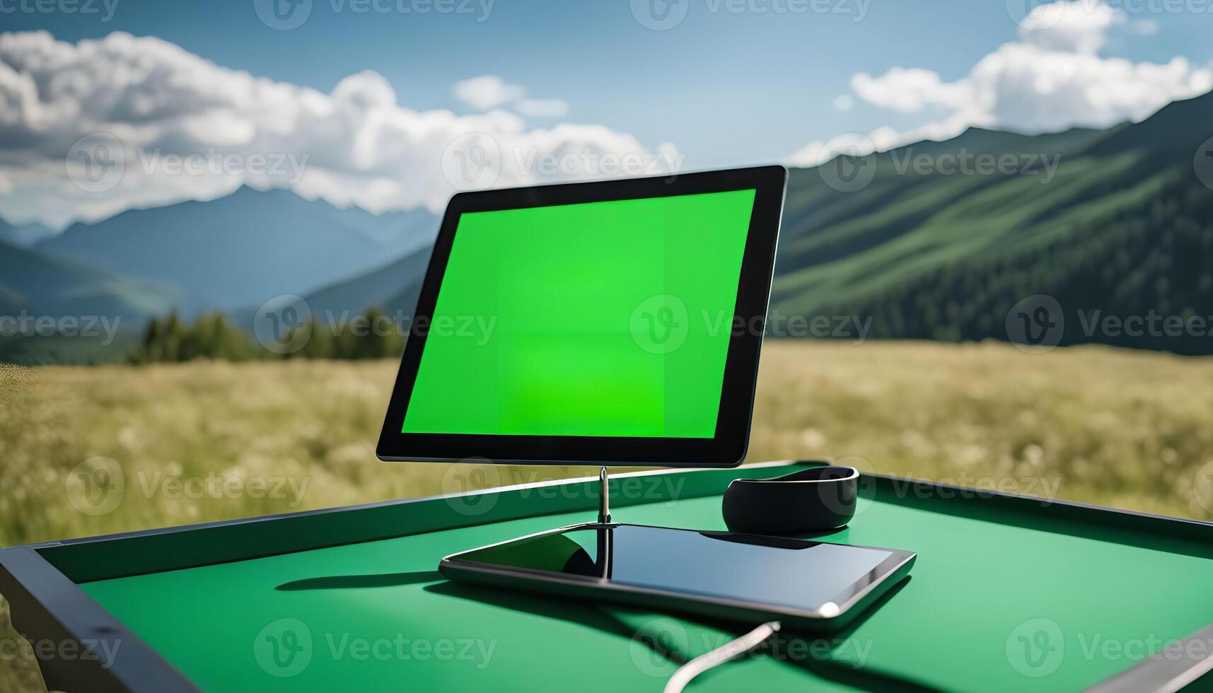 Green Screen Tablet in Nature Setting photo