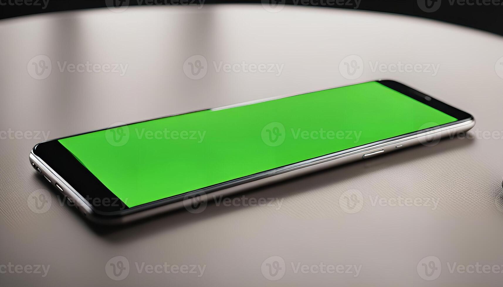 Smartphone with Green Screen on a Table photo