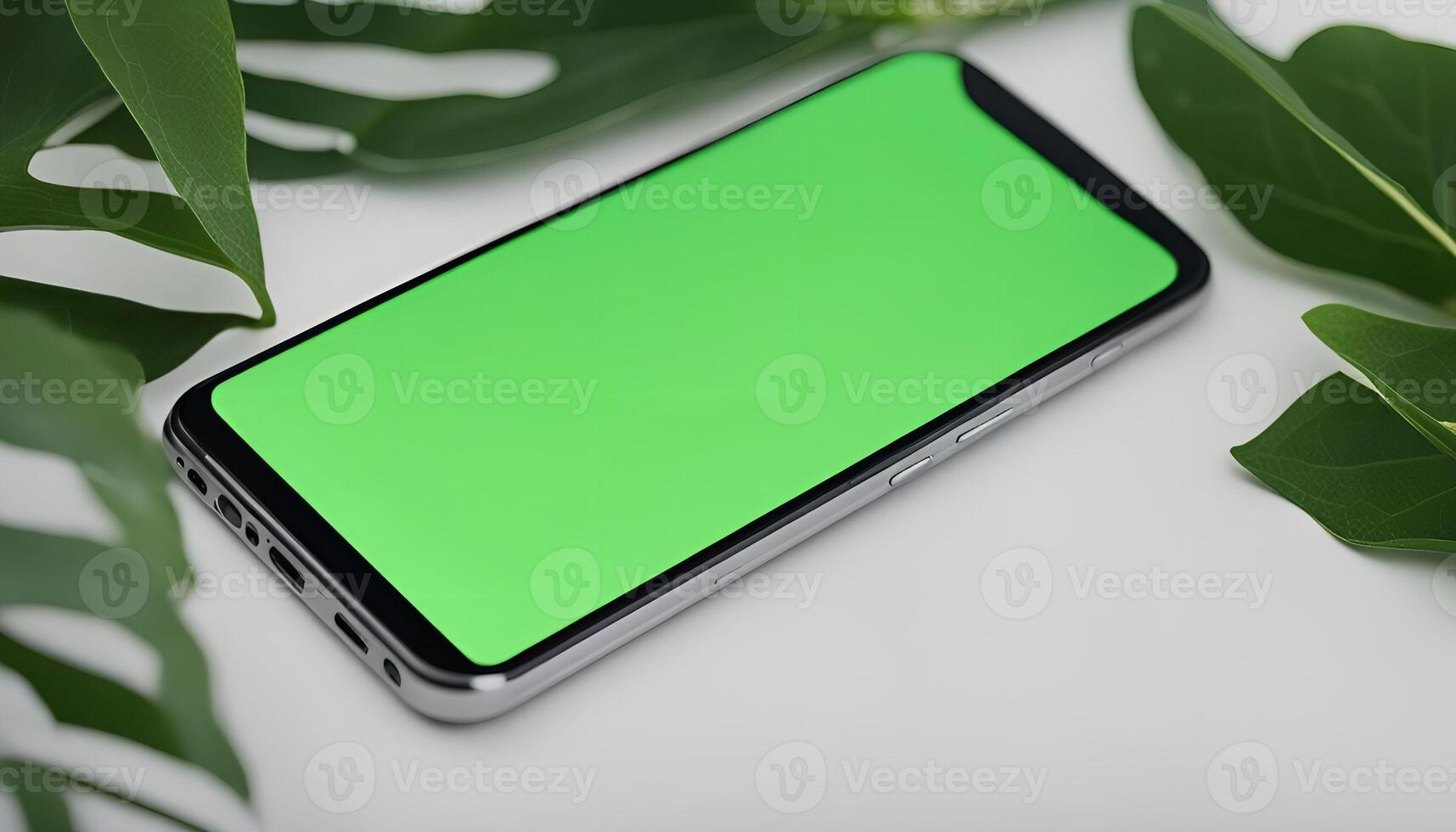 Green Screen Smartphone Mockup with Plants photo