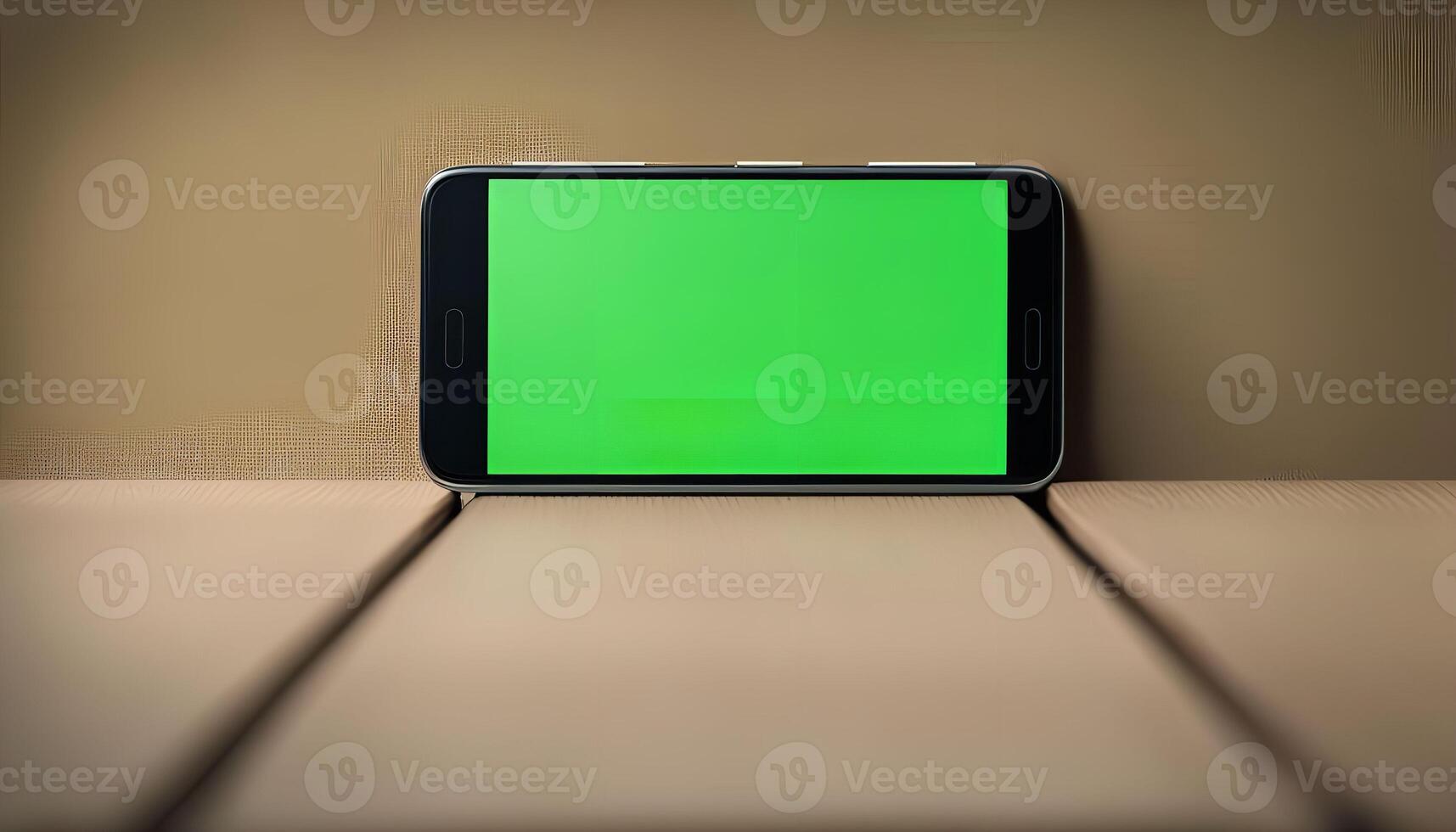 Green Screen Smartphone Mockup on Wooden Table photo