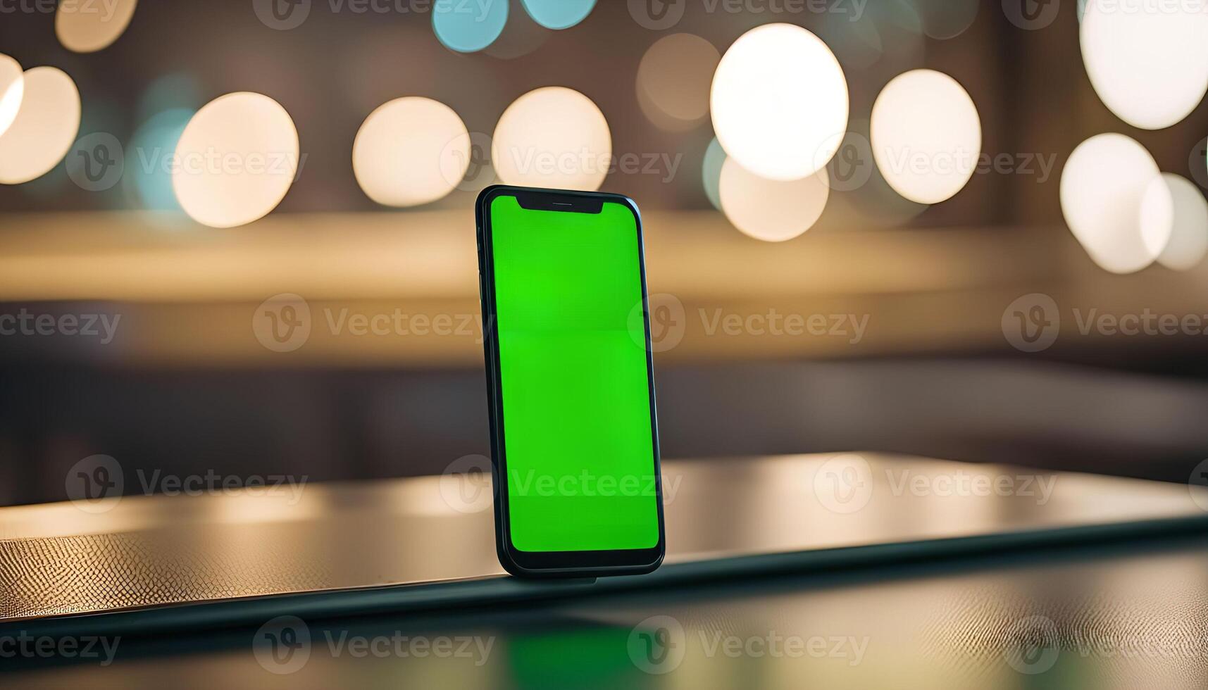 Smartphone on a Table with Green Screen photo