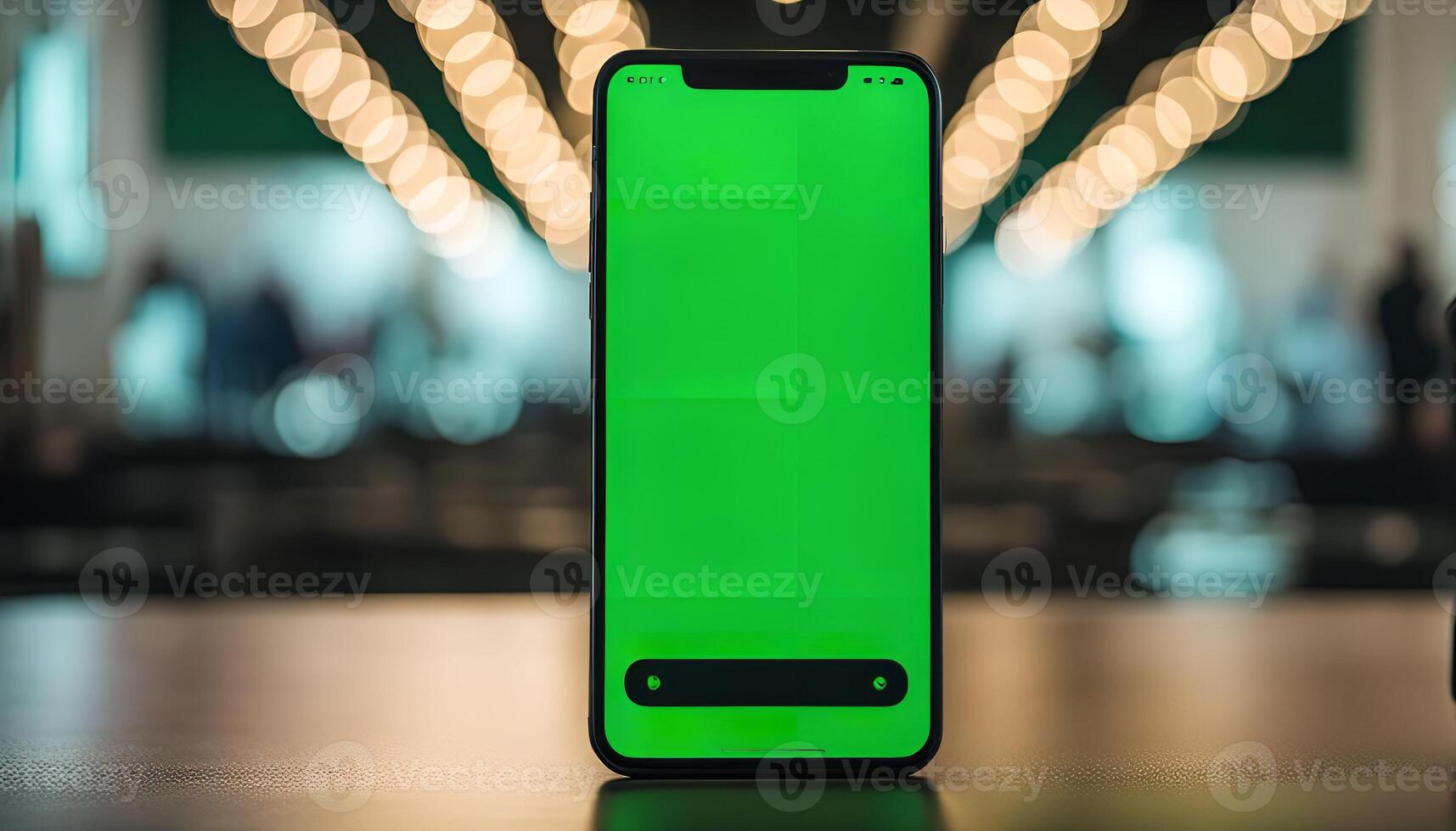 Smartphone with Green Screen on a Table photo