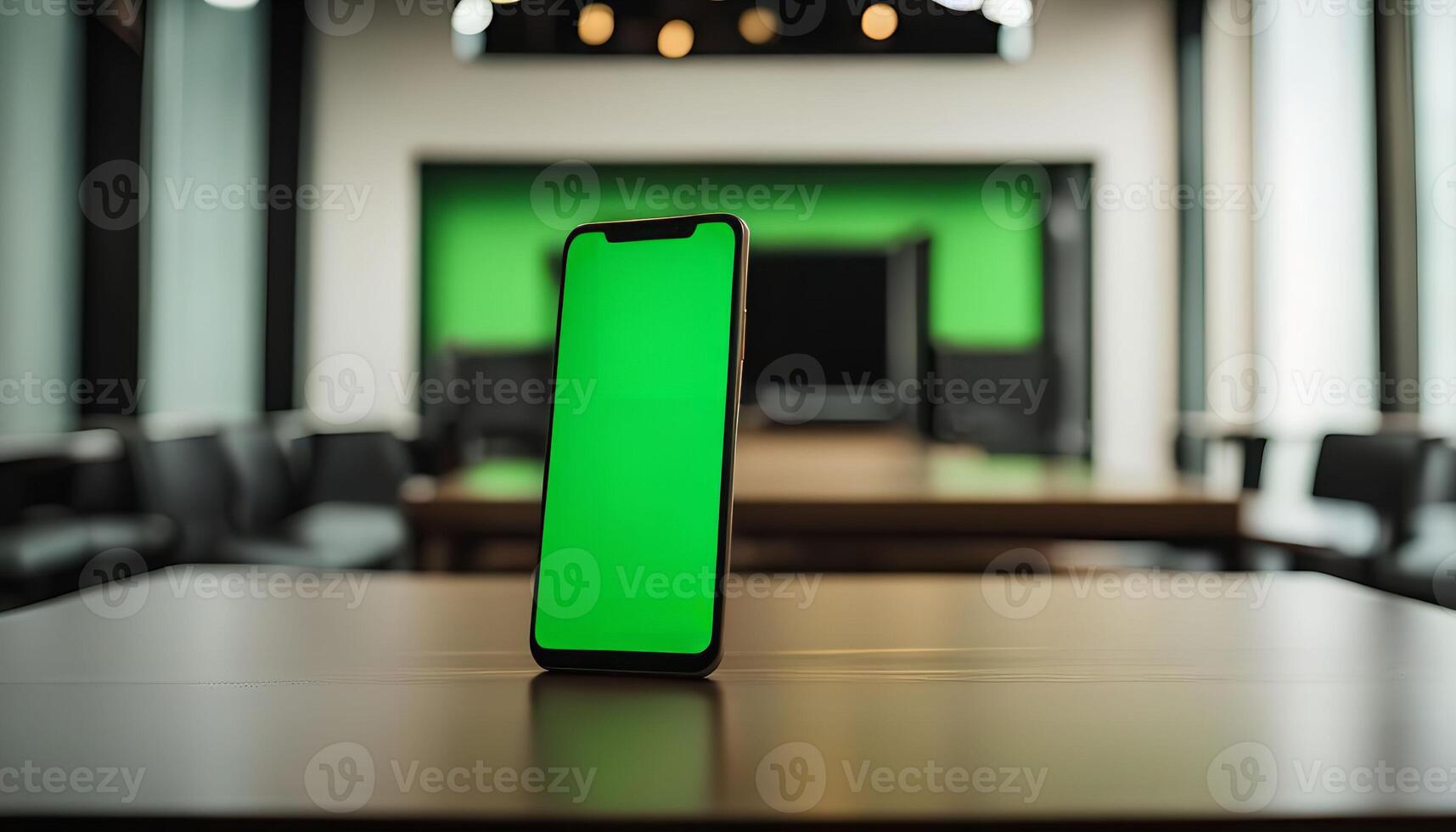 Smartphone on a Table in a Modern Office photo