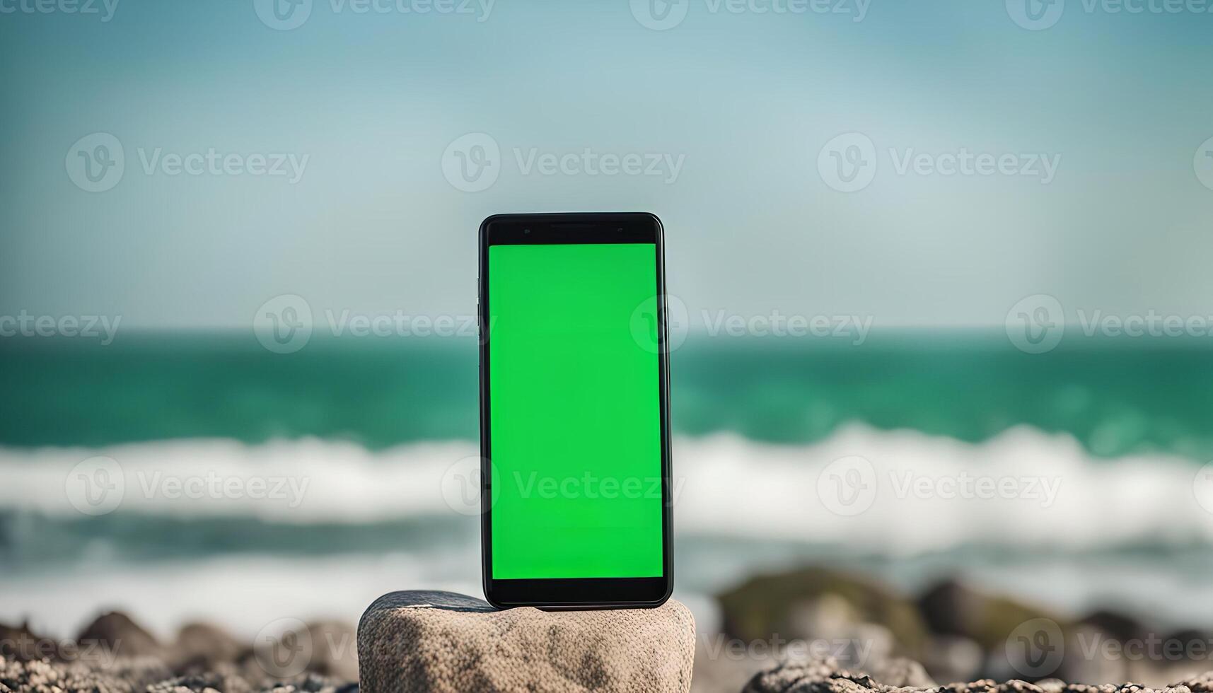 Smartphone on Beach with Green Screen photo
