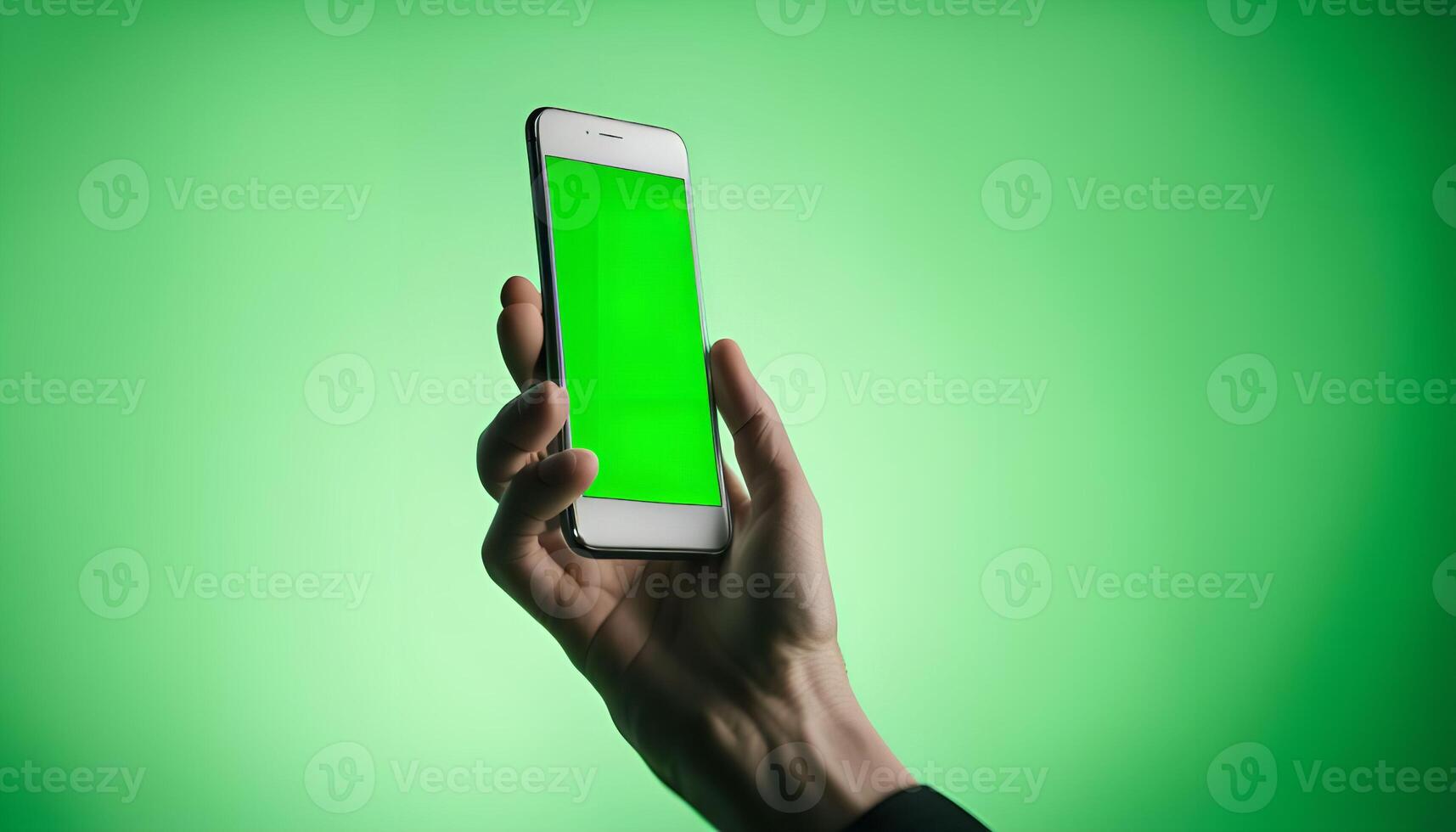 Smartphone with Green Screen in Hand photo