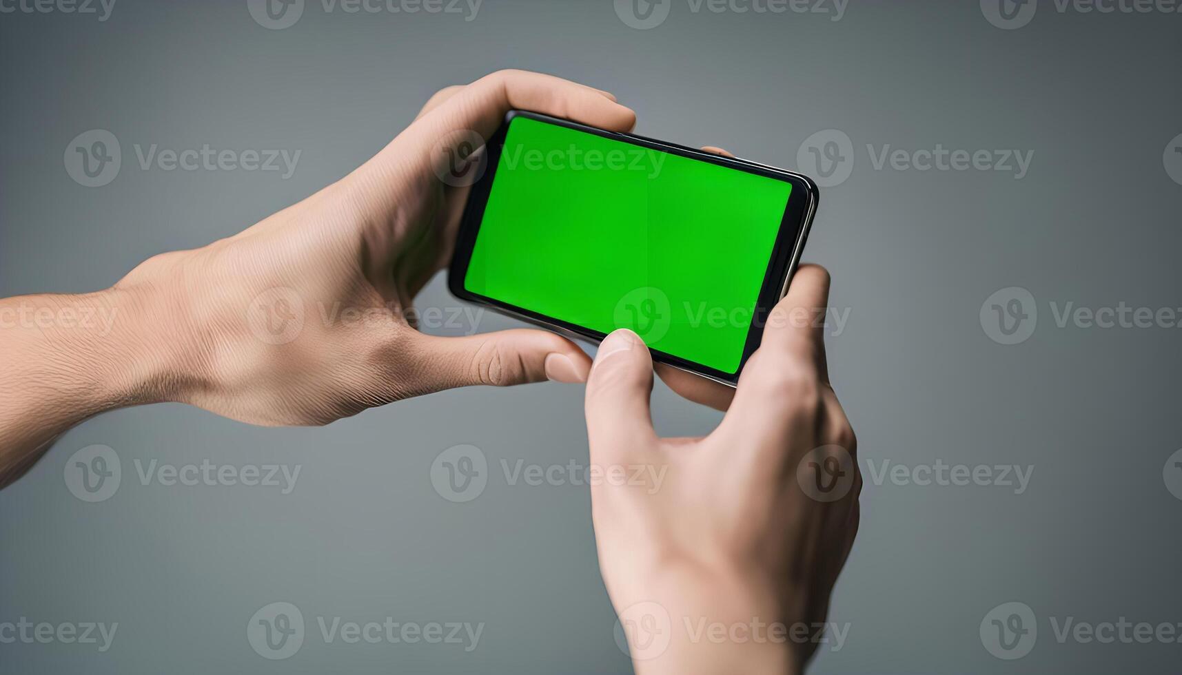 Smartphone with Green Screen in Hands photo