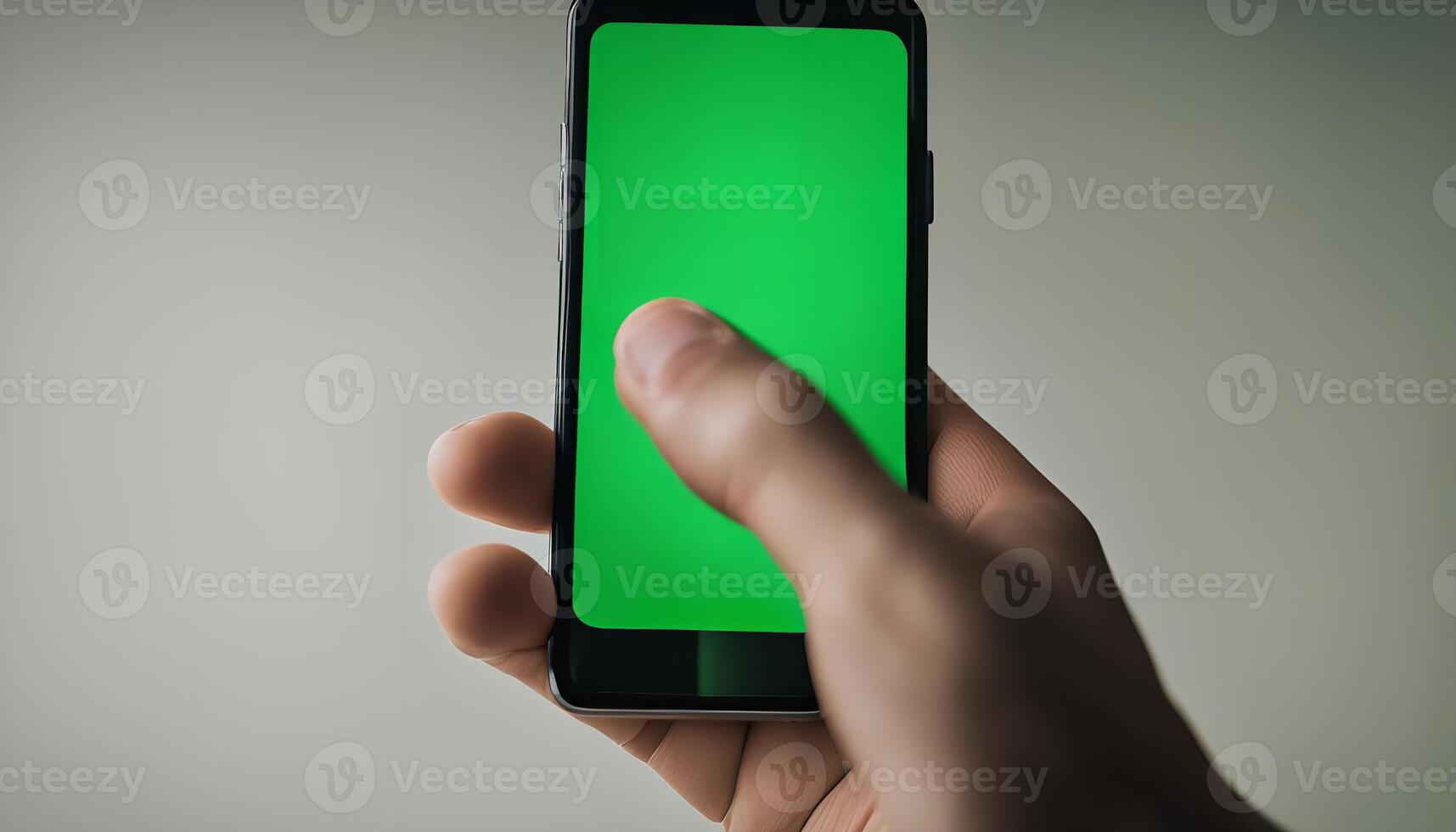 Hand Holding Smartphone with Green Screen photo