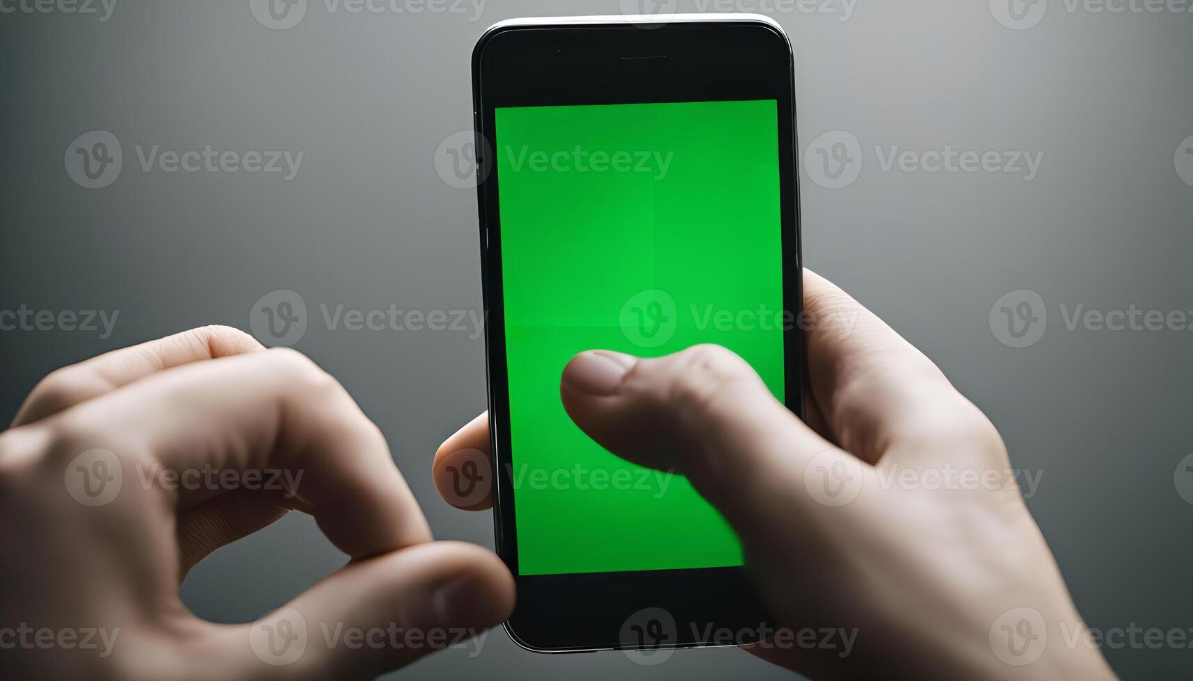 Hand Holding Smartphone with Green Screen photo