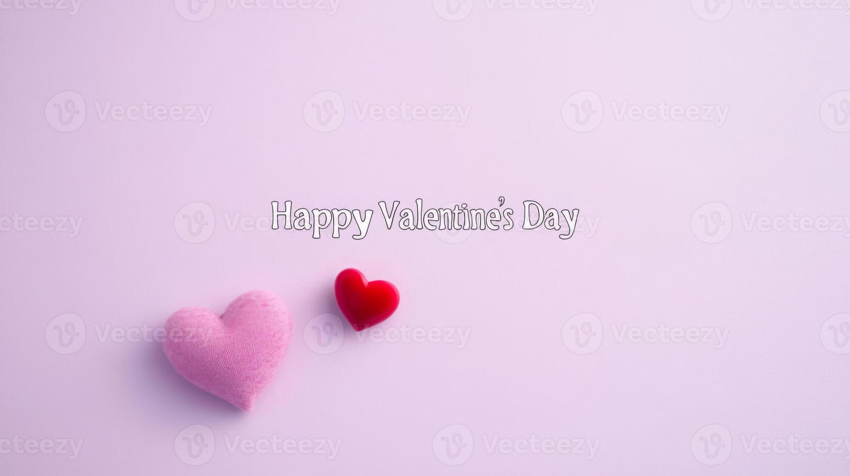 Soft pastel background features two felt heart shapes, one pink and one red, accompanied by the cheerful text wishing a happy Valentine's Day, capturing the spirit of affection and celebration. photo