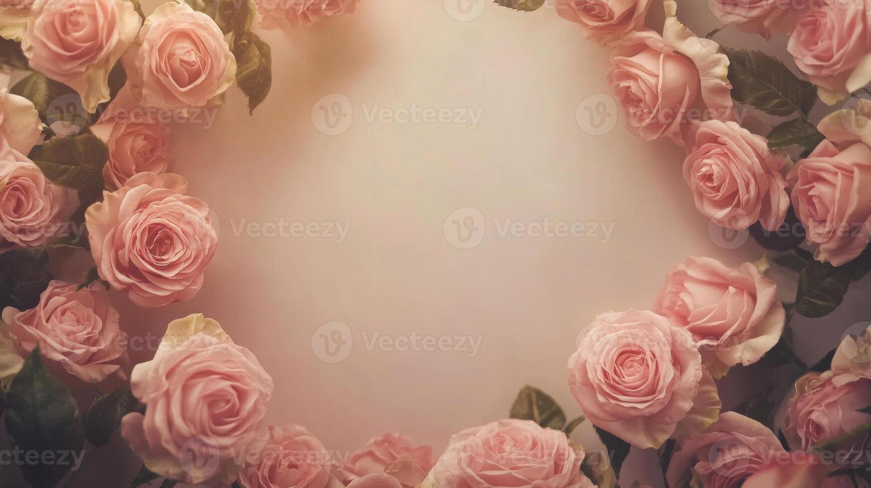 Delicate pink roses form a beautiful circular arrangement, creating an inviting space for decoration. Their soft petals and green leaves enhance the overall aesthetic, perfect for any occasion. photo