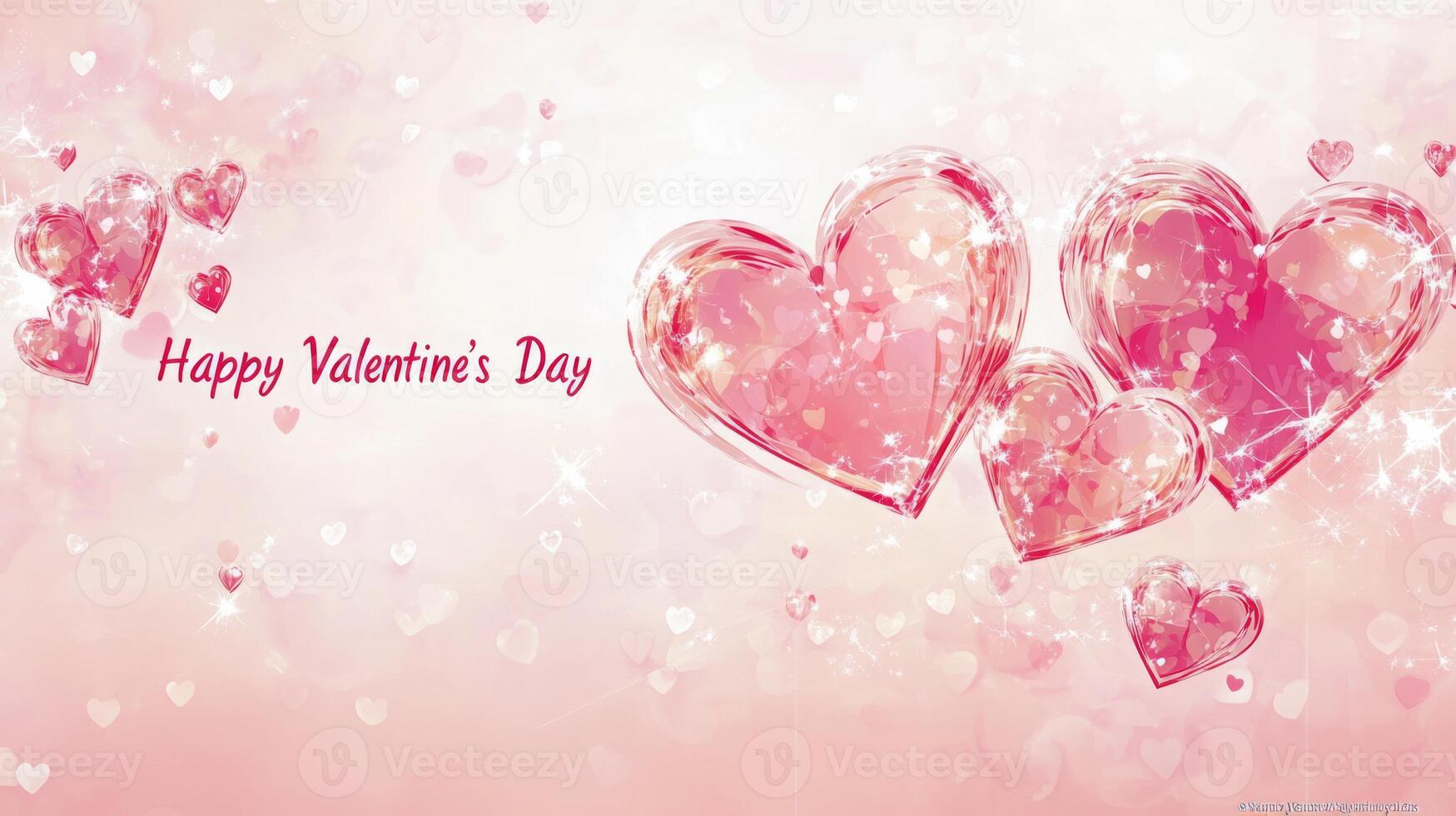 Colorful hearts in shades of pink and red fill the background, creating a festive atmosphere. The text wishes a happy Valentine's Day, inviting feelings of love and affection. photo