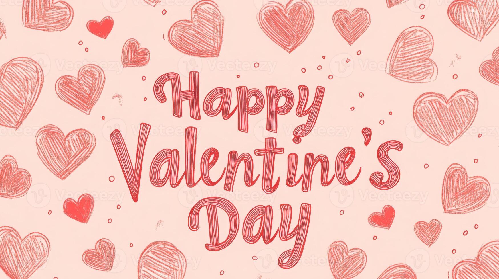 A festive illustration showcasing various illustrated hearts in red against a soft pink background. The cheerful text conveys a warm wish for Valentine Day, enhancing the romantic vibe. photo