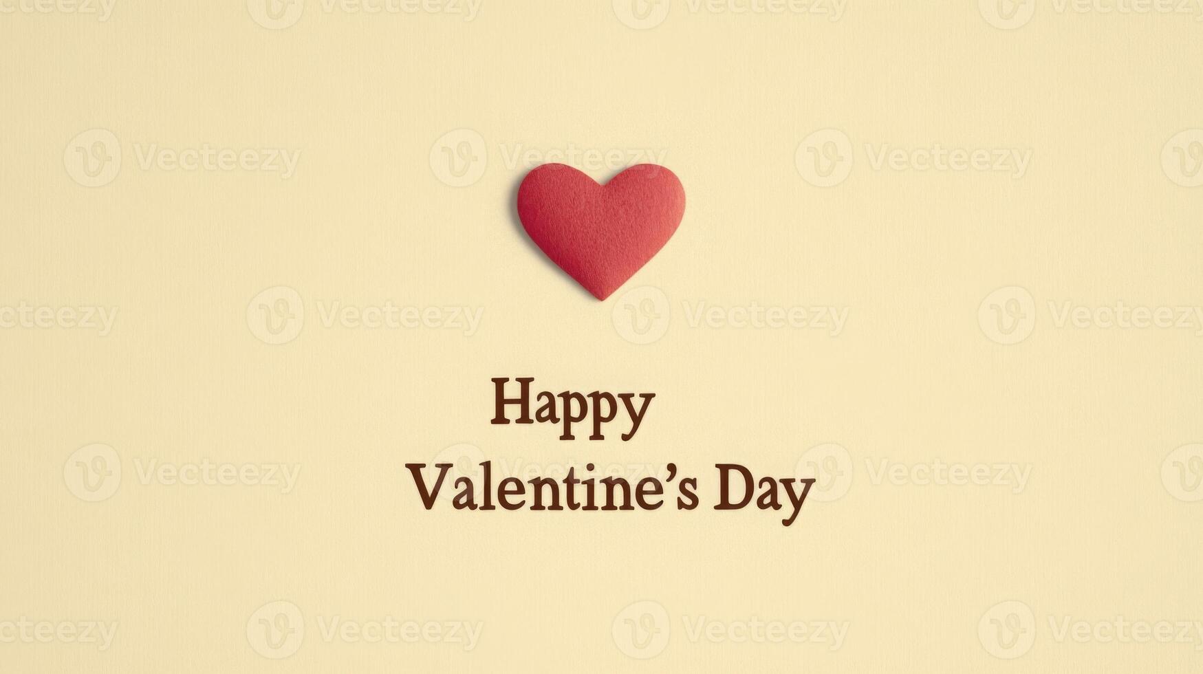A red heart shape sits above the words wishing a happy Valentine's Day, set against a soft beige background. This simple yet charming design captures the spirit of love and affection. photo