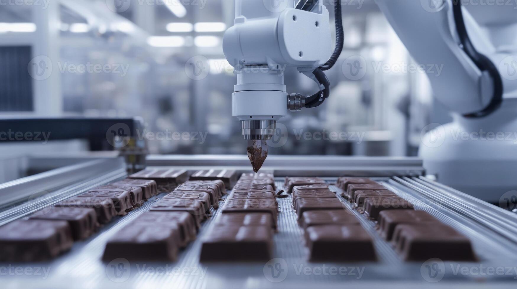 Robotic arms precisely control the chocolate molding process, ensuring consistent quality and efficiency on the production line. photo