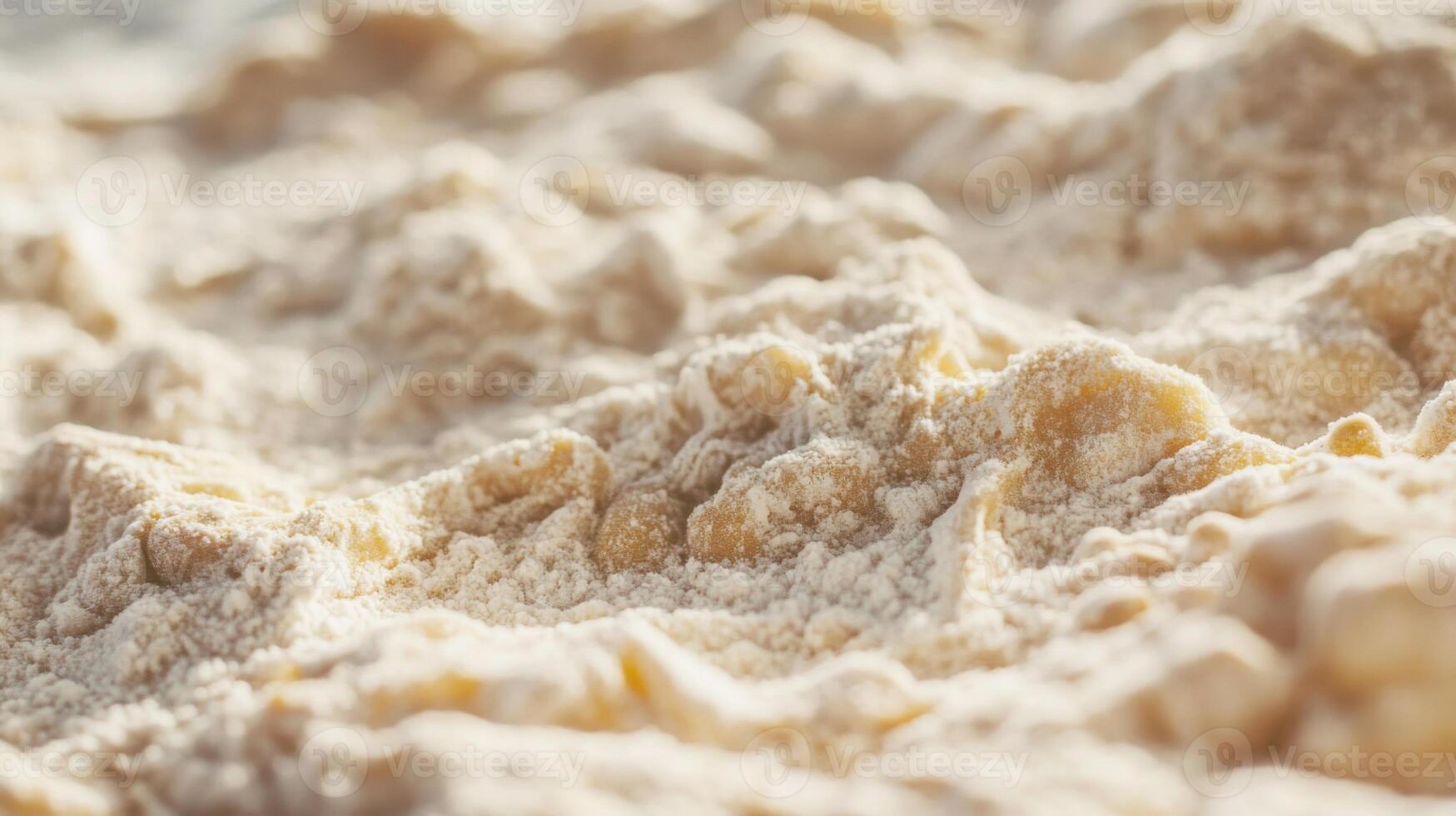 The preparation of a pasta dish is in progress with fine flour spread across the wooden surface. Sunlight filters into the kitchen, illuminating the working area and creating a warm atmosphere. photo