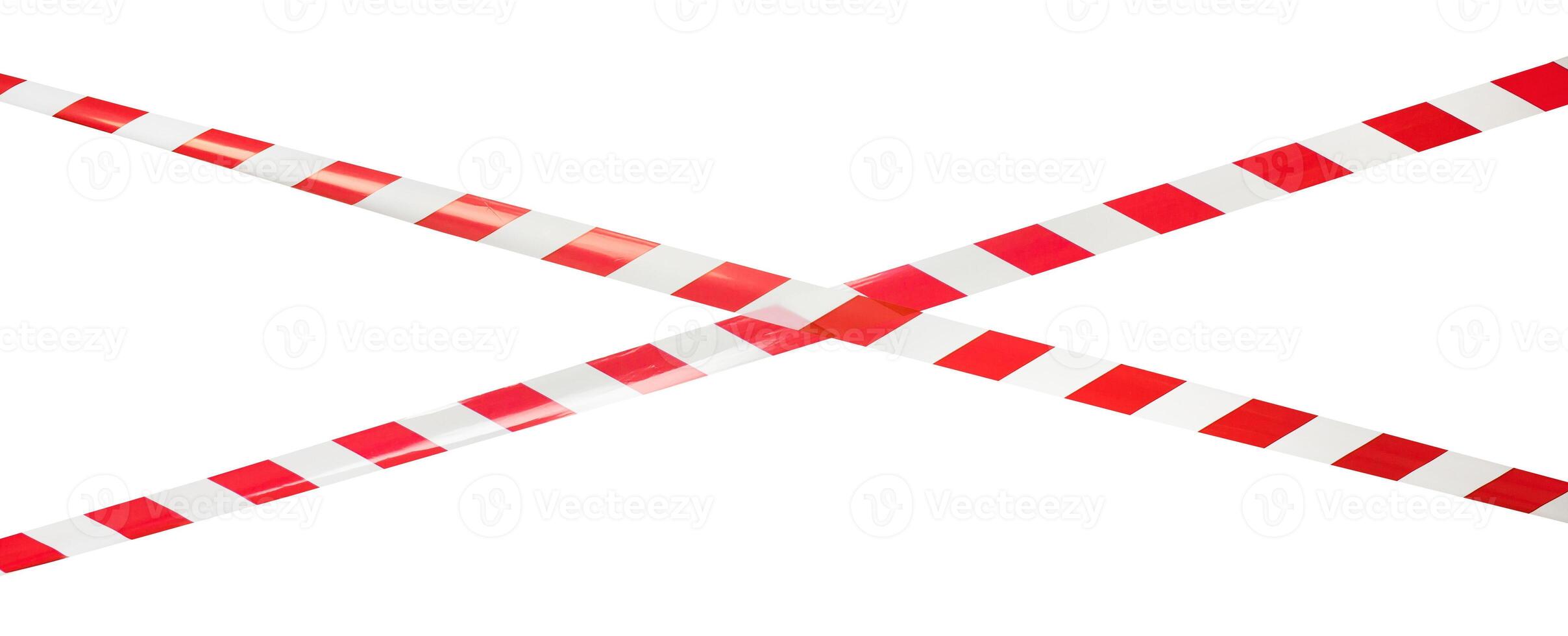 Red and white lines of barrier tape, protects for no entry, isolated on white background photo
