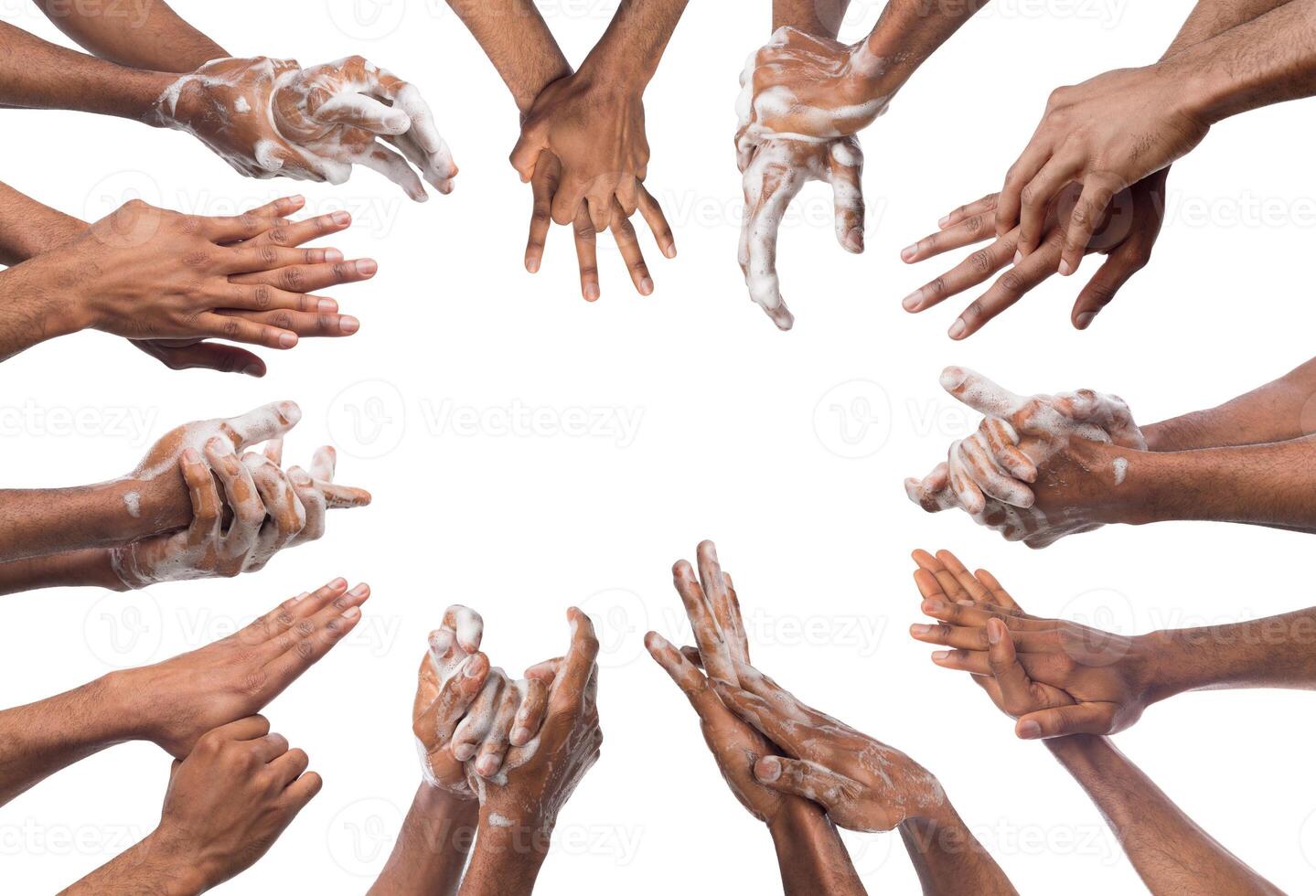 Collage of black man washing hands with soap isolated on white background. Hygiene, cleanliness concept photo