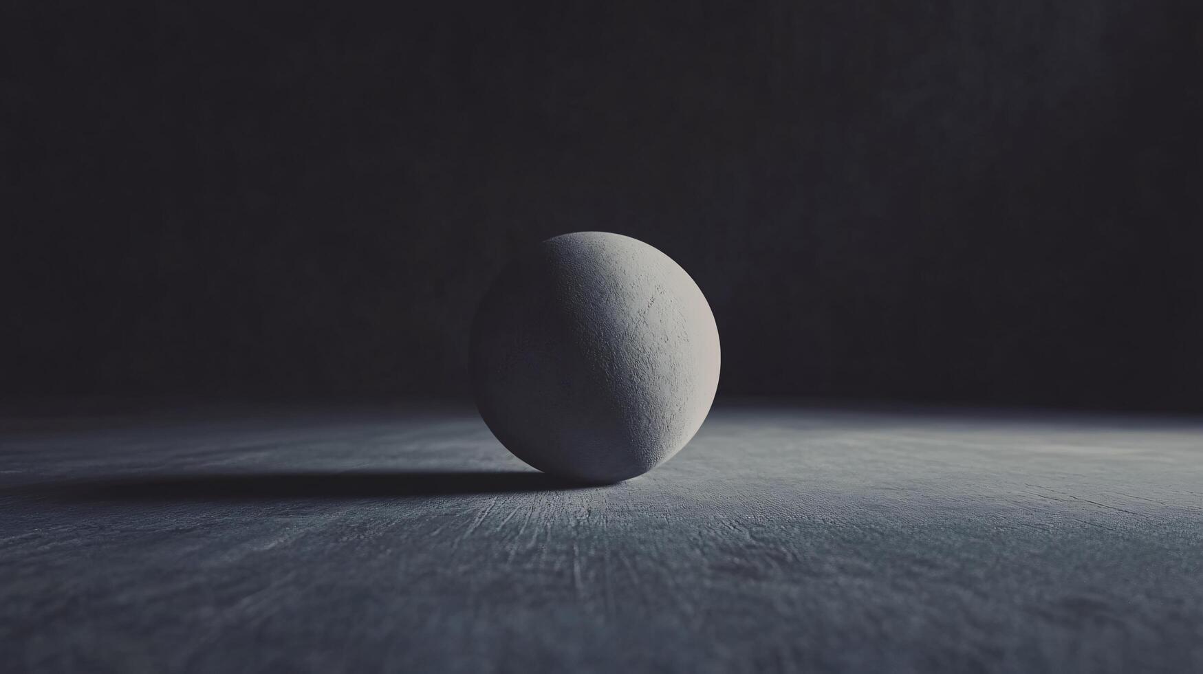 A small white ball is sitting on a dark surface photo