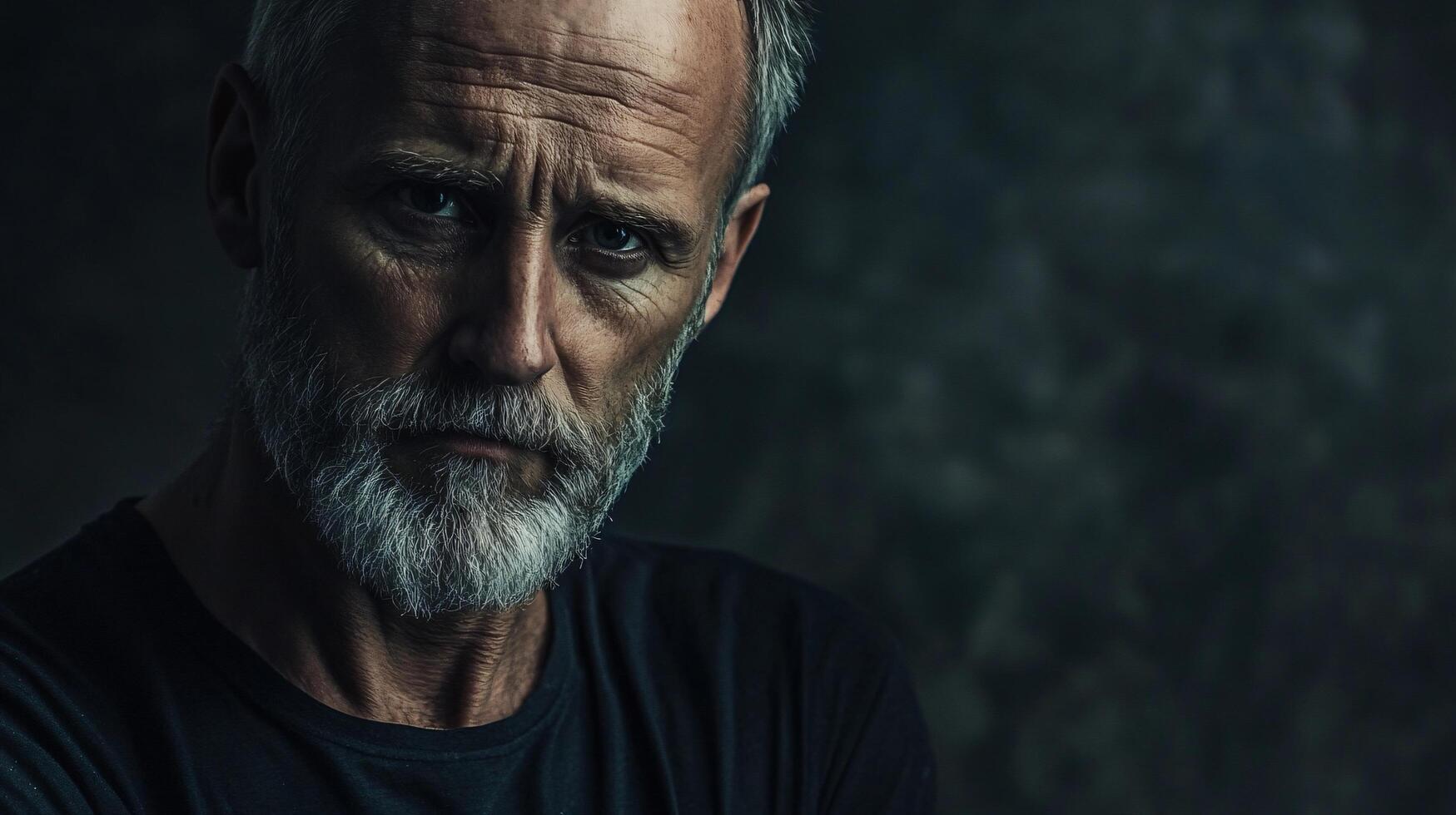 A man with a beard and gray hair is looking at the camera photo