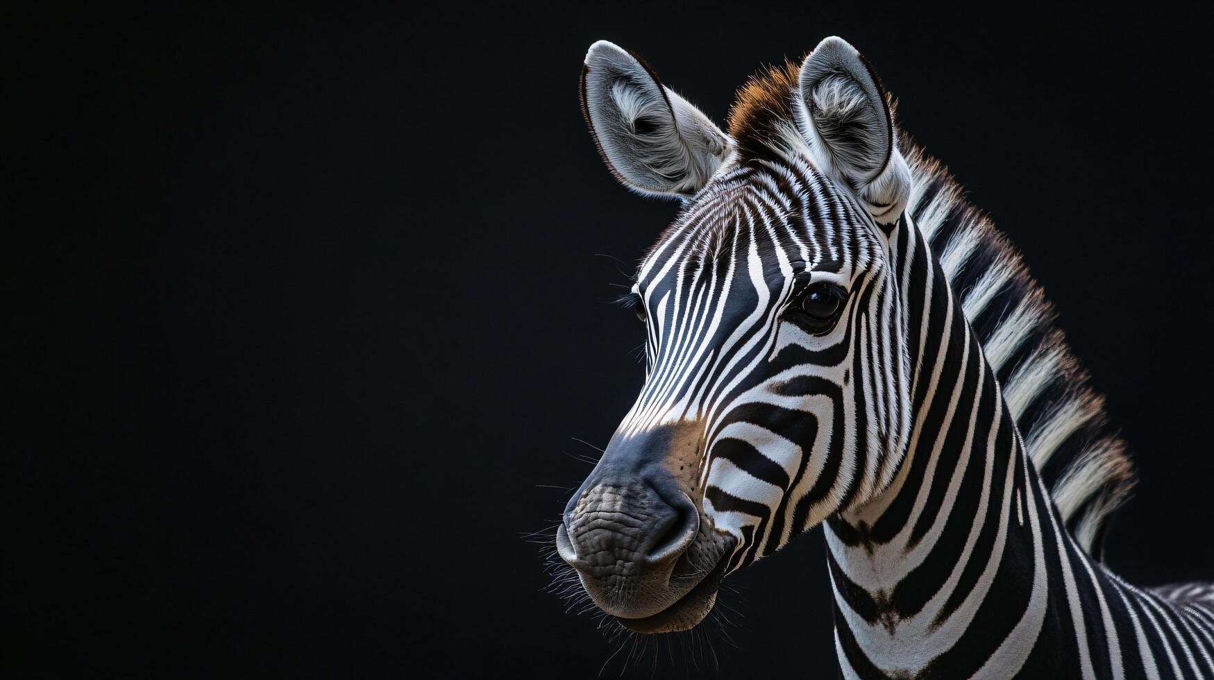 A zebra is looking at the camera with its head tilted photo