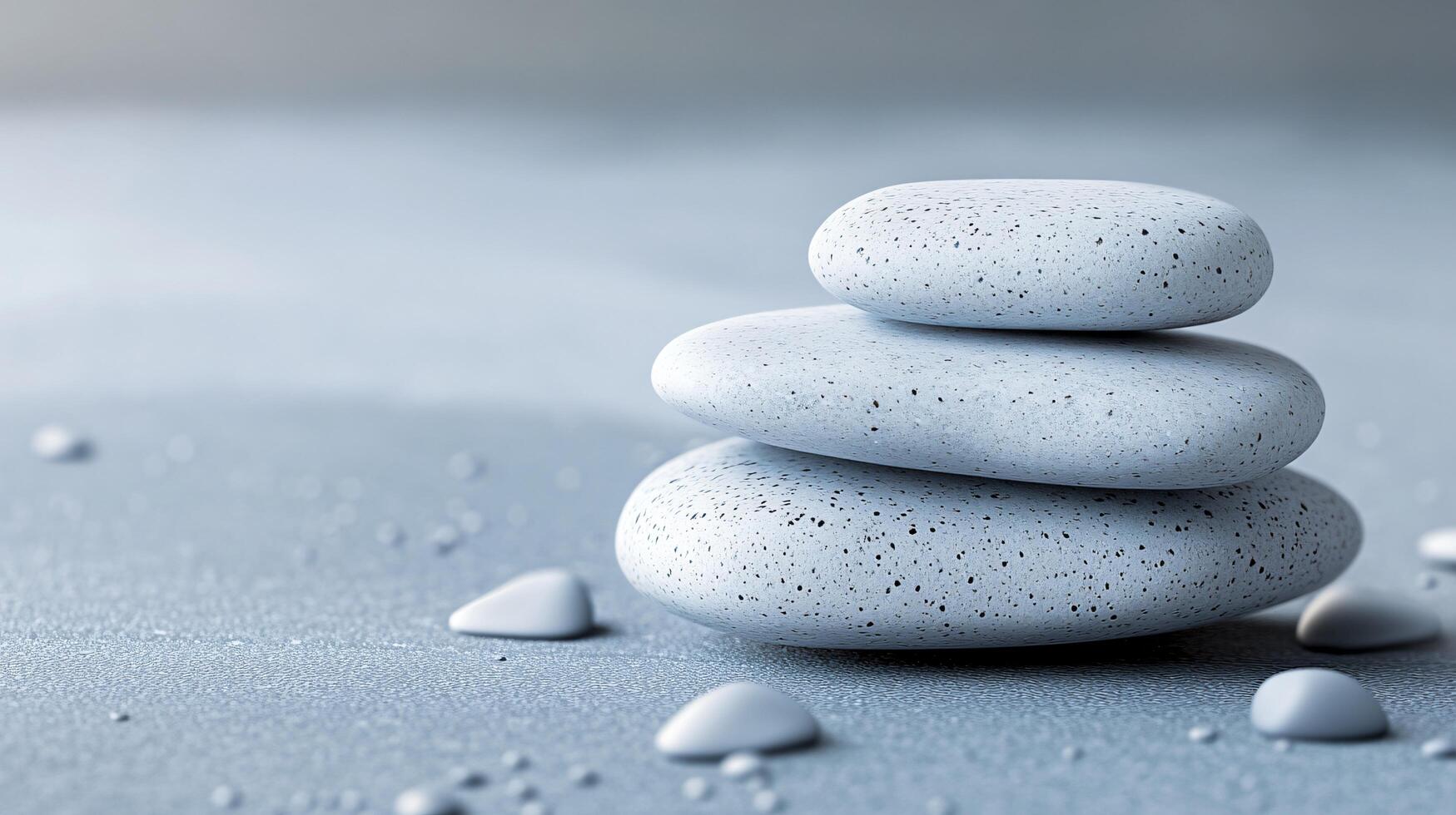 Three white rocks are stacked on top of each other on a beach photo