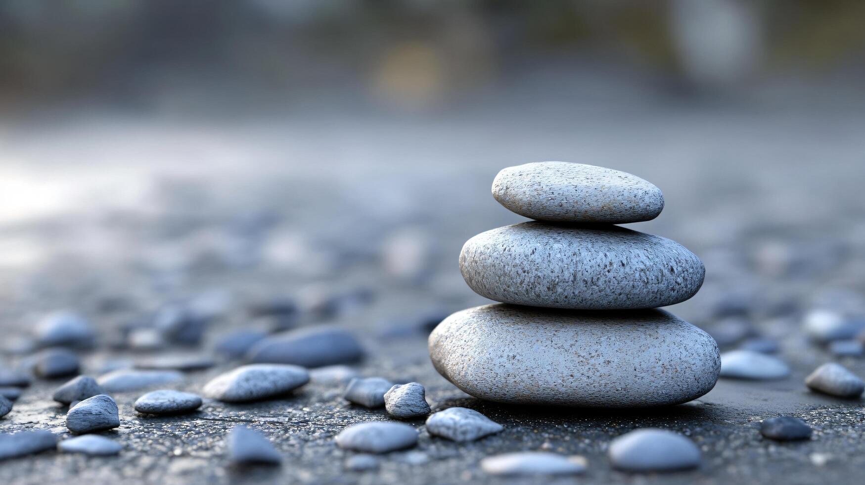 Three white rocks are stacked on top of each other on a beach photo