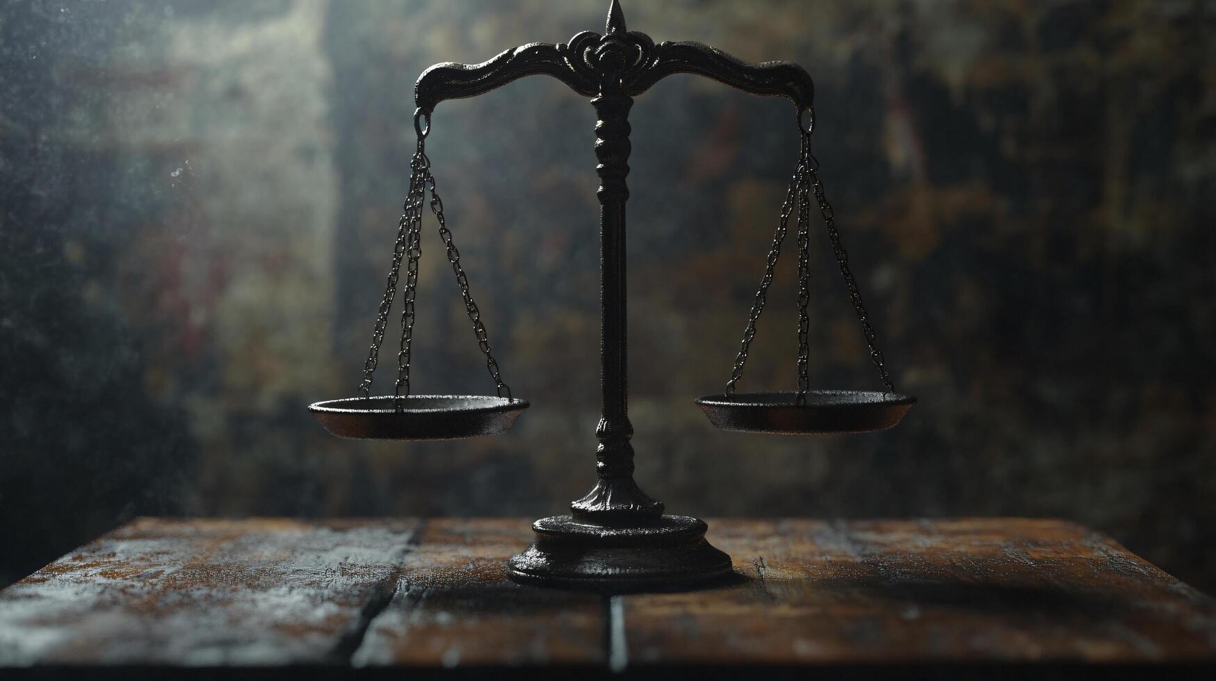 A scale with two sides is sitting on a wooden table photo