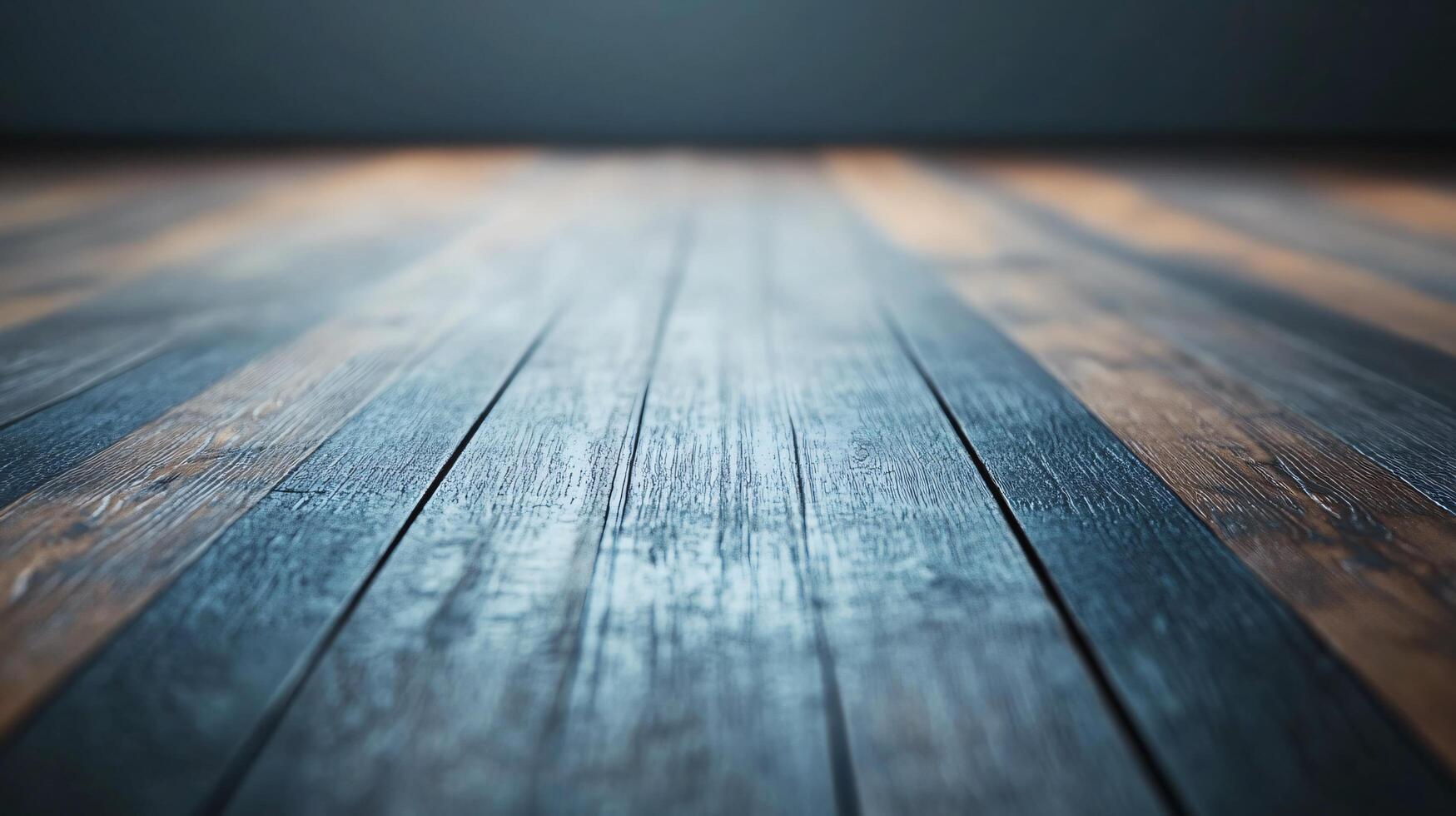 A wooden floor with a blue and brown pattern photo